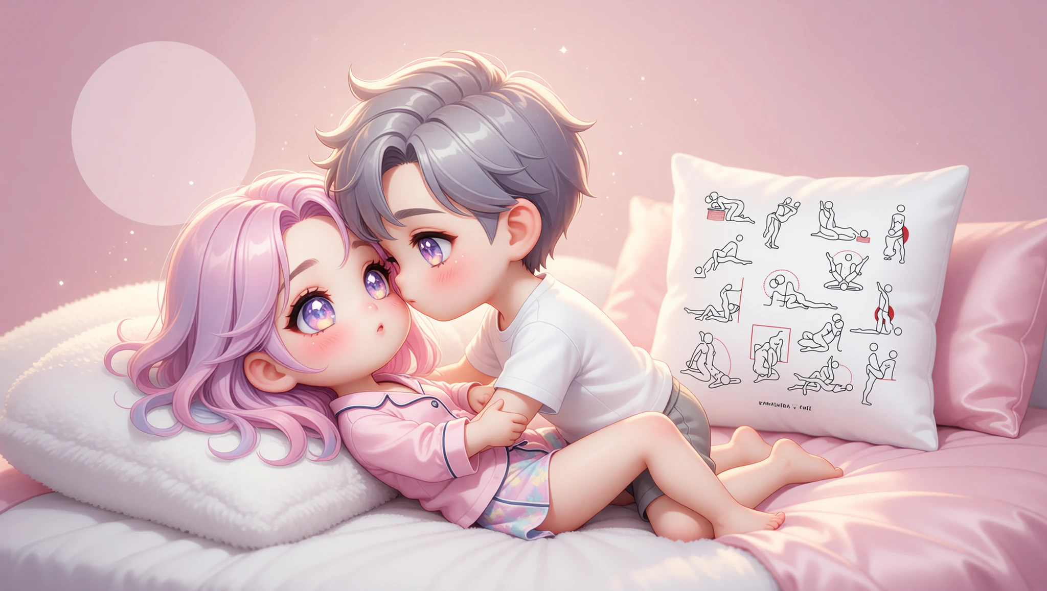 A man and woman sharing deep eye contact and closeness in missionary position.