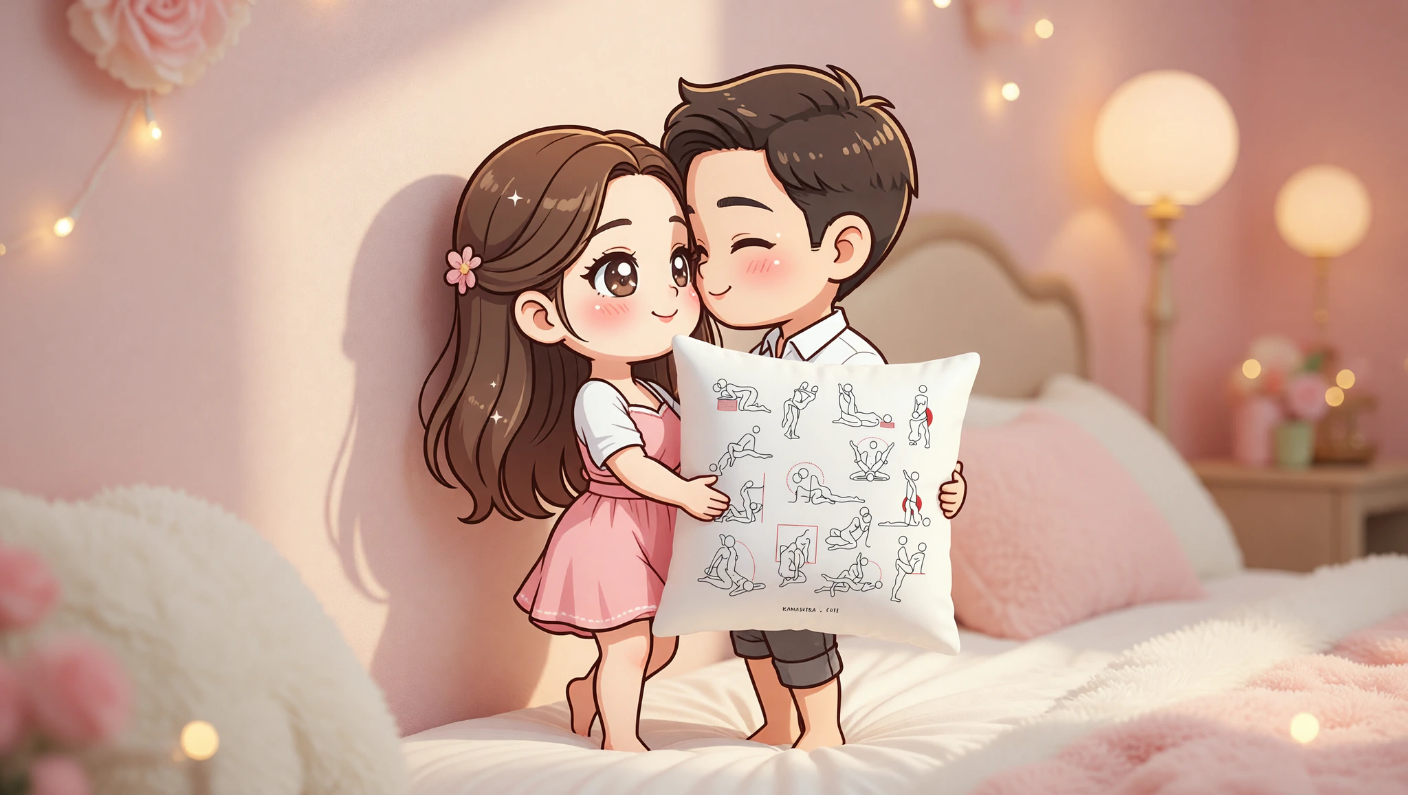 A man and a woman locked in a spontaneous Kama Sutra rush against the wall, radiating passion and desire.