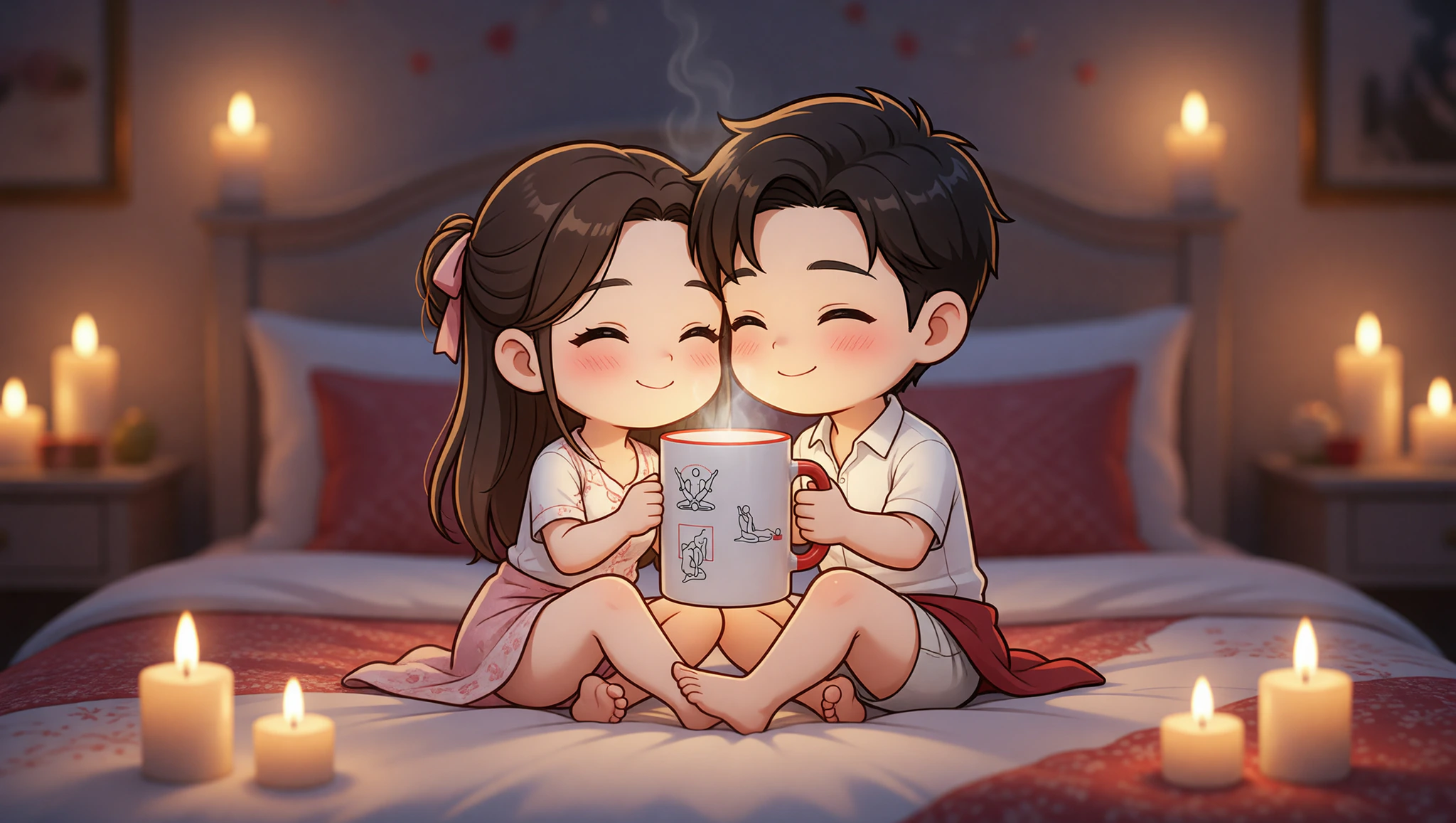 Man and woman couple sharing a close Kama Sutra inspired embrace on their anniversary.