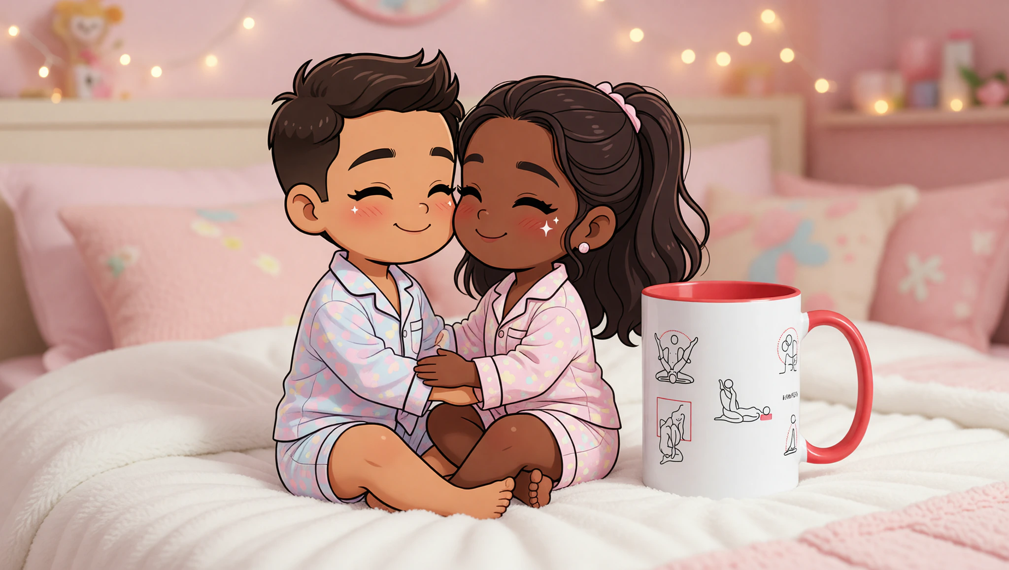 A man and woman passionately entwined in a Kama Sutra lotus pose during their long-awaited lover reunion.