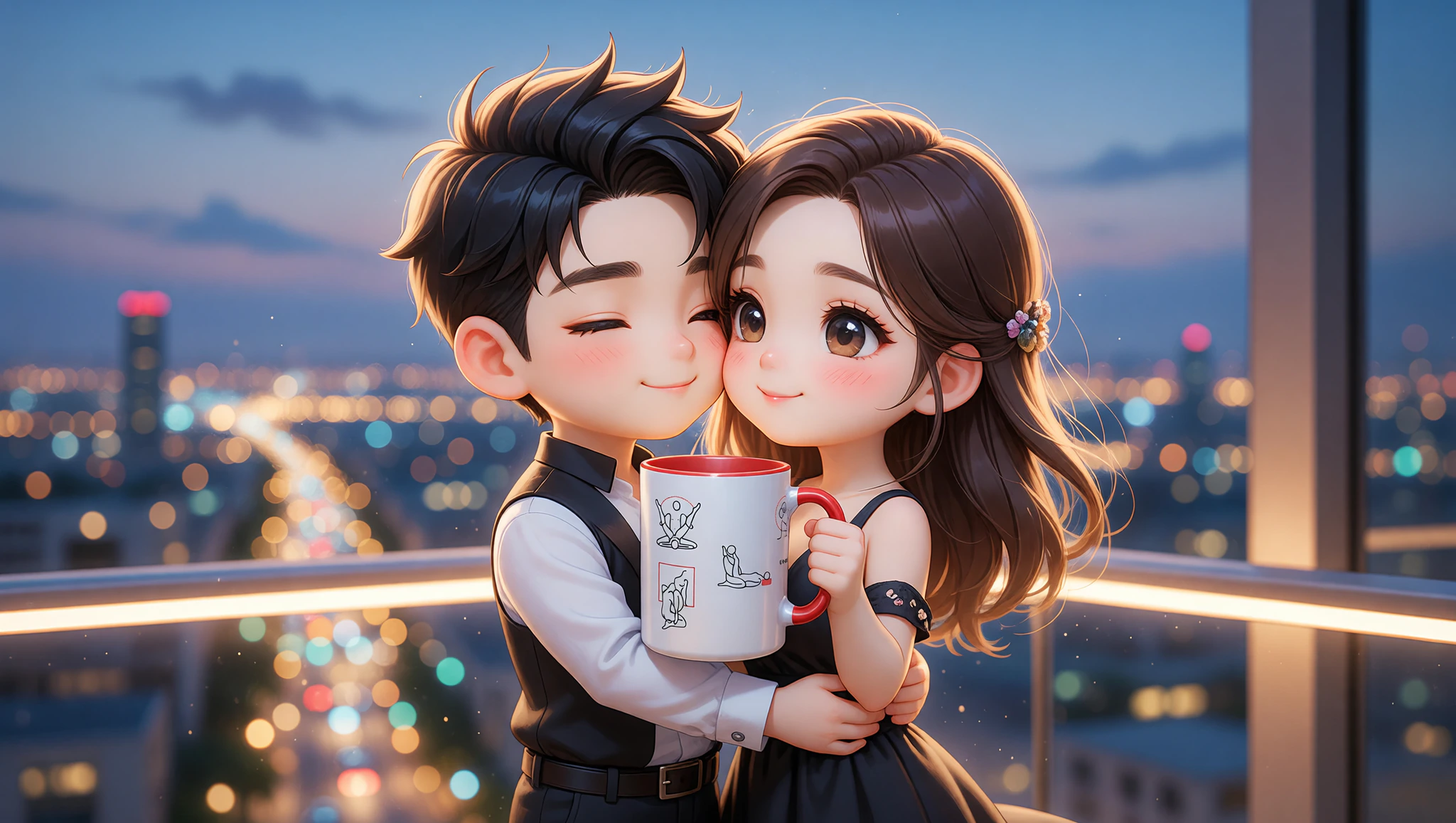 A man and woman couple igniting Kama Sutra passion on a twilight hotel balcony during travel.