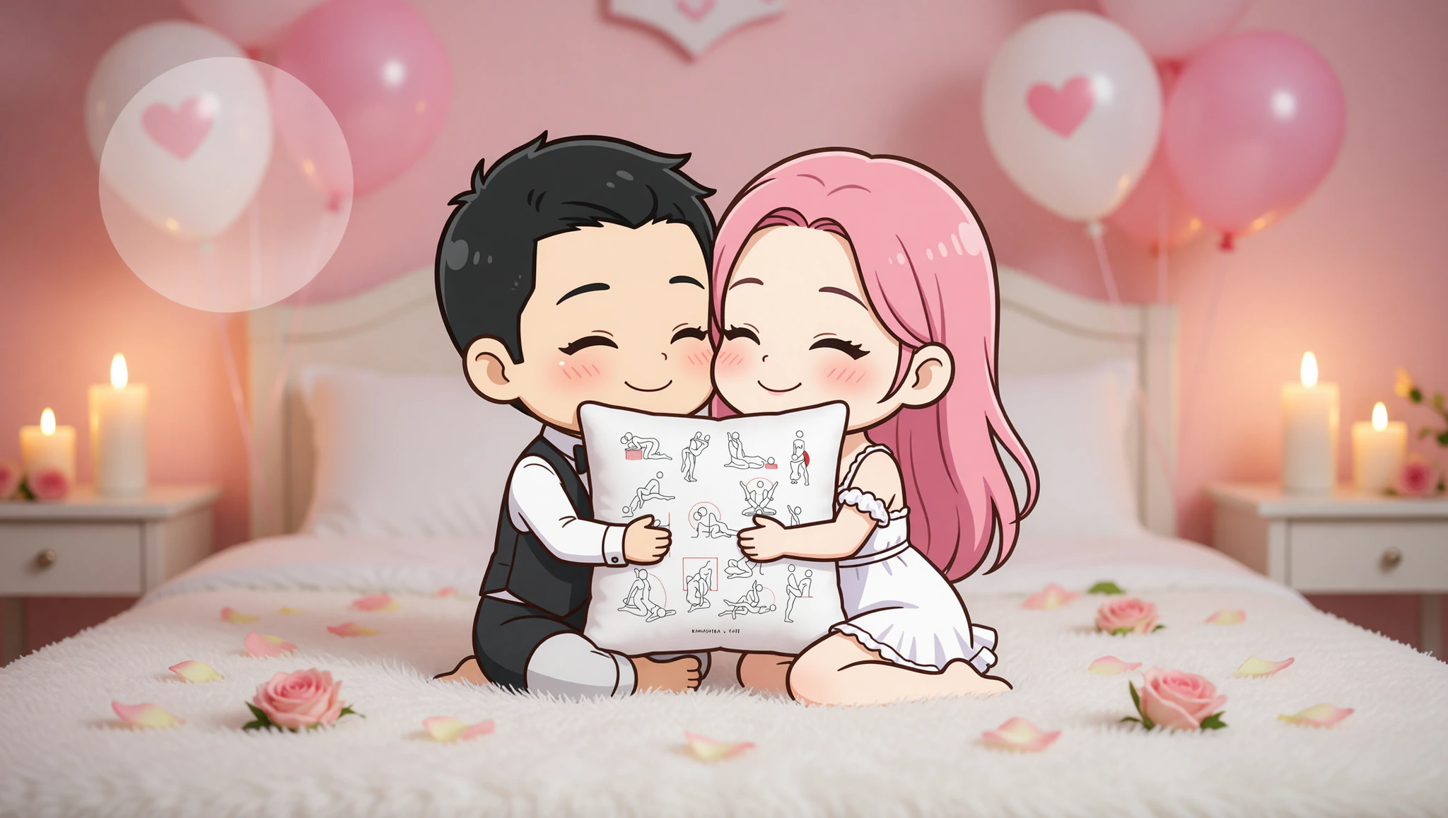 Heterosexual couple sharing a loving lotus embrace on anniversary night.