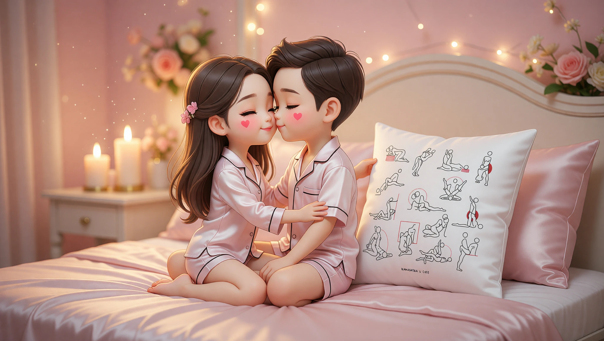 A couple explores the lotus Kama Sutra position in a cozy anniversary bedroom setup.