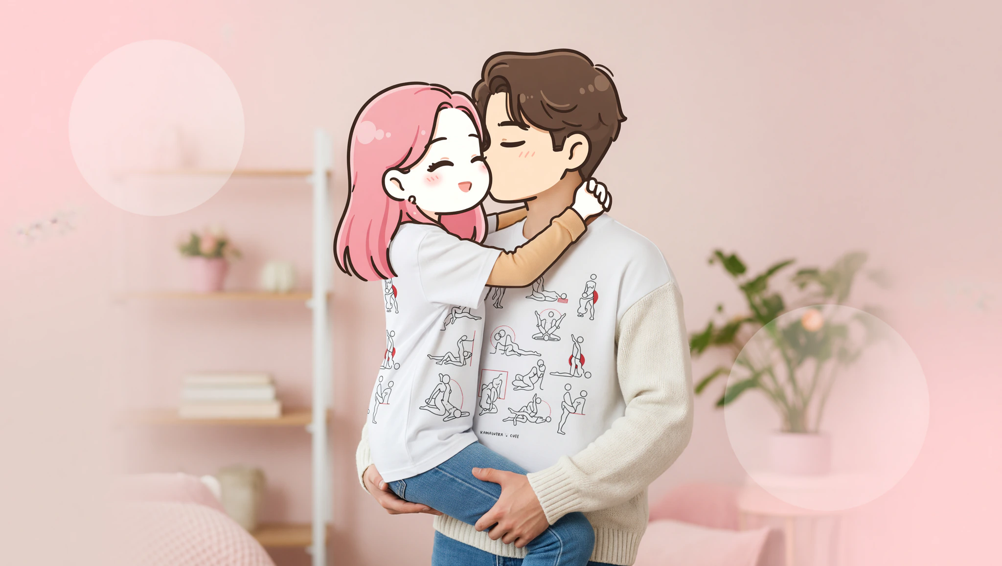 Man and woman couple in wall stand position during spontaneous sex.