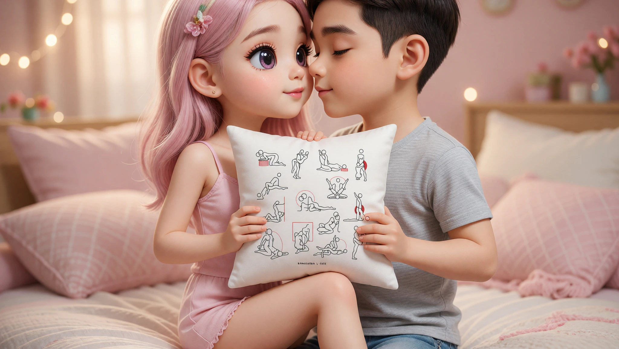 A man and woman locked in a rushed Kama Sutra embrace, capturing spontaneous bedroom passion.