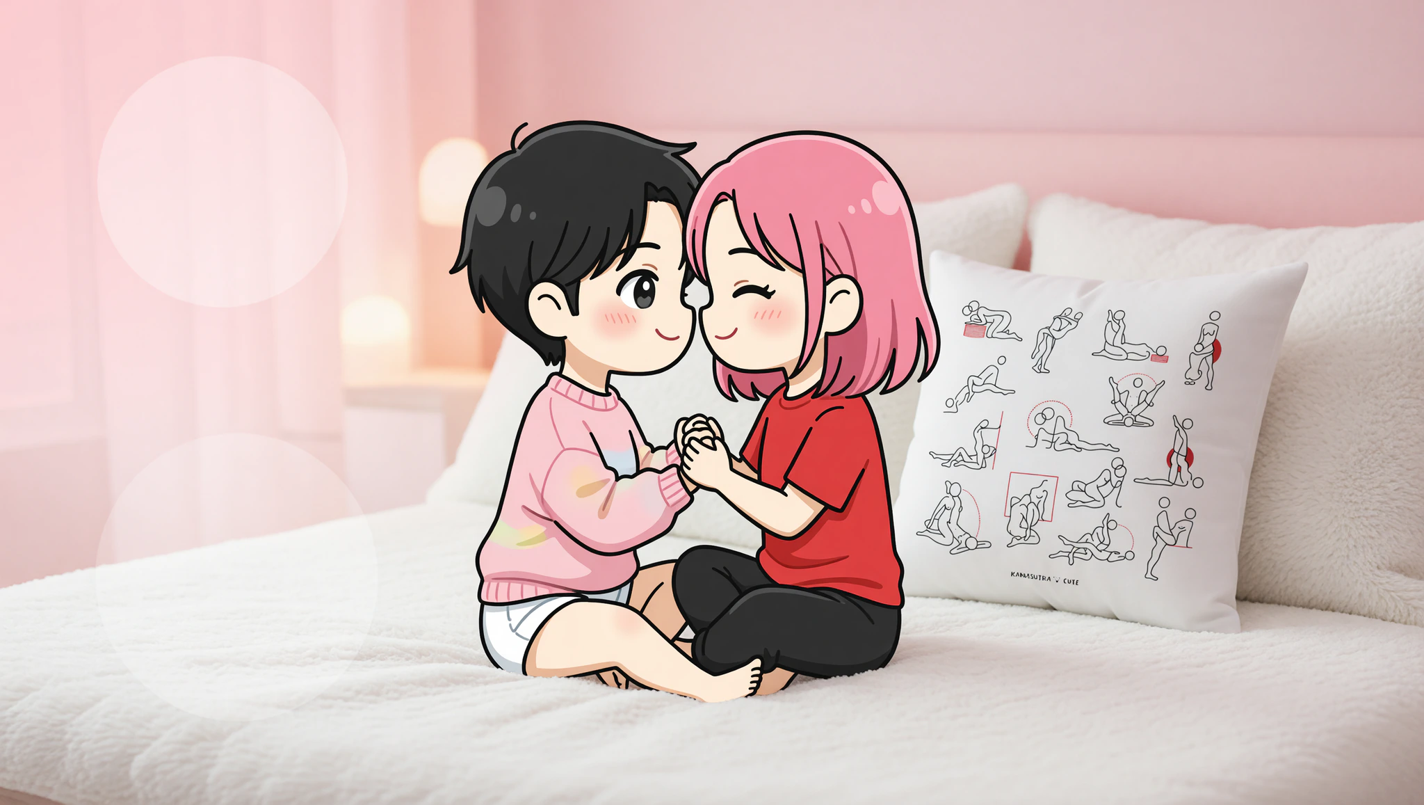 Heterosexual couple locked in a tender Kama Sutra lotus pose, celebrating their long-distance reunion with deep intimacy.