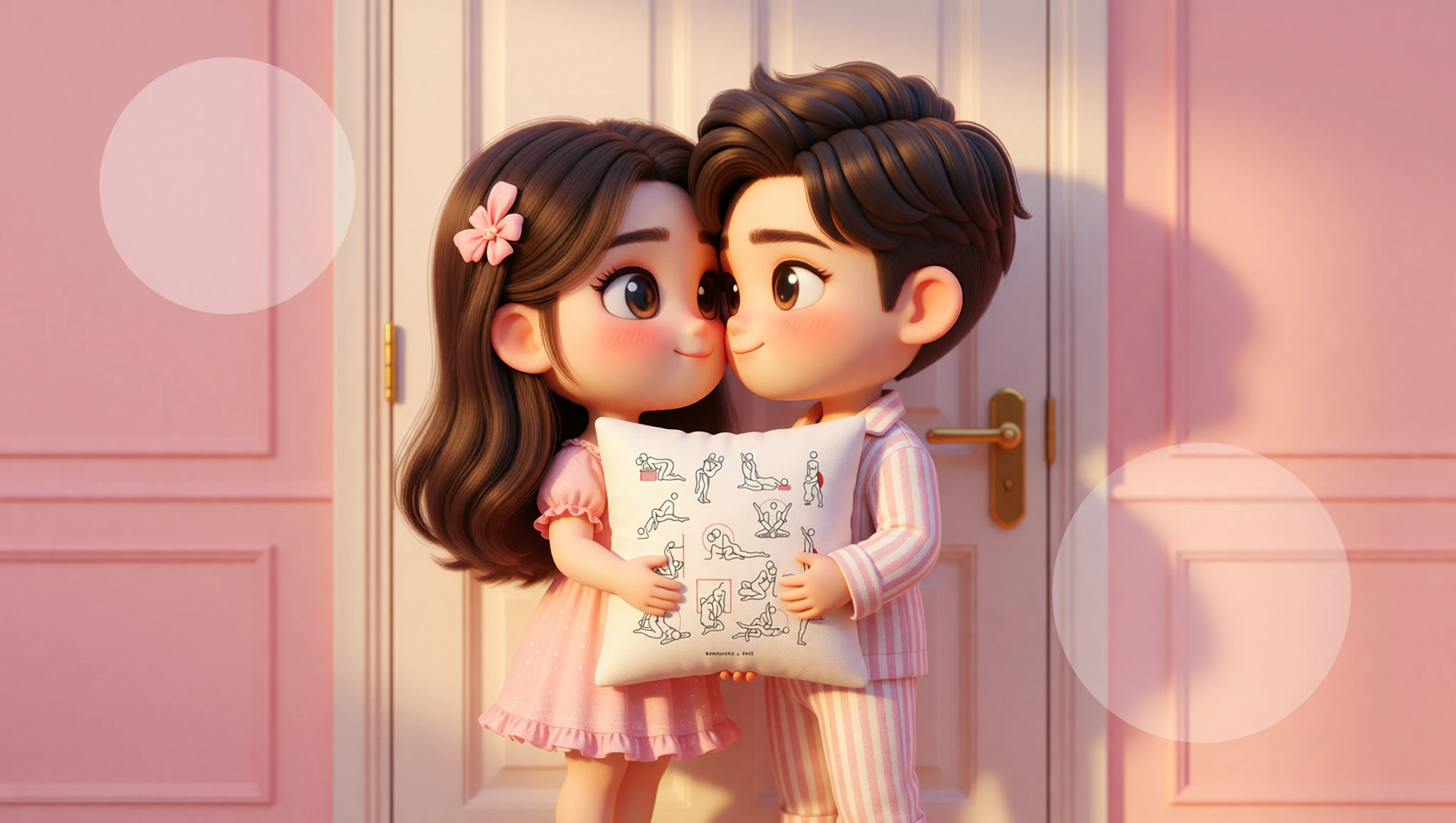 A man and woman sharing a spontaneous Kama Sutra spark in a cozy doorway embrace.