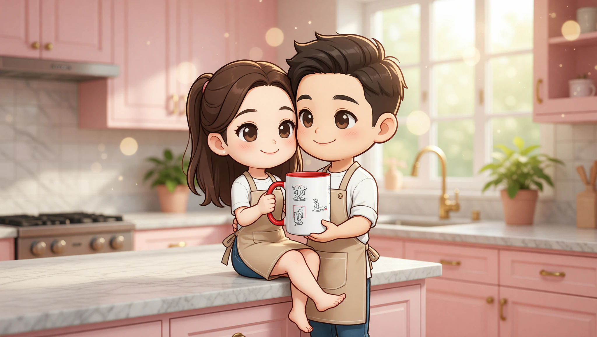 Couple in kitchen position on counter