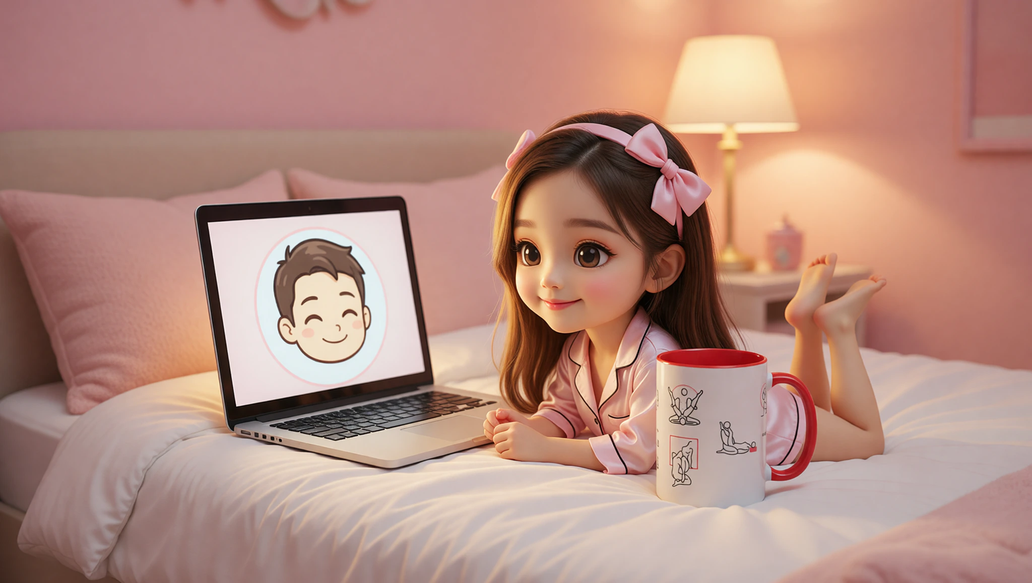 A woman demonstrates a flirty Kama Sutra pose during a long-distance video call with her partner.