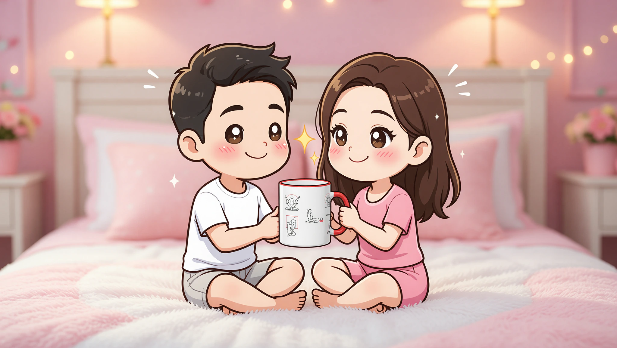 Man and woman locked in a flirty spontaneous Kama Sutra embrace sparking passion.