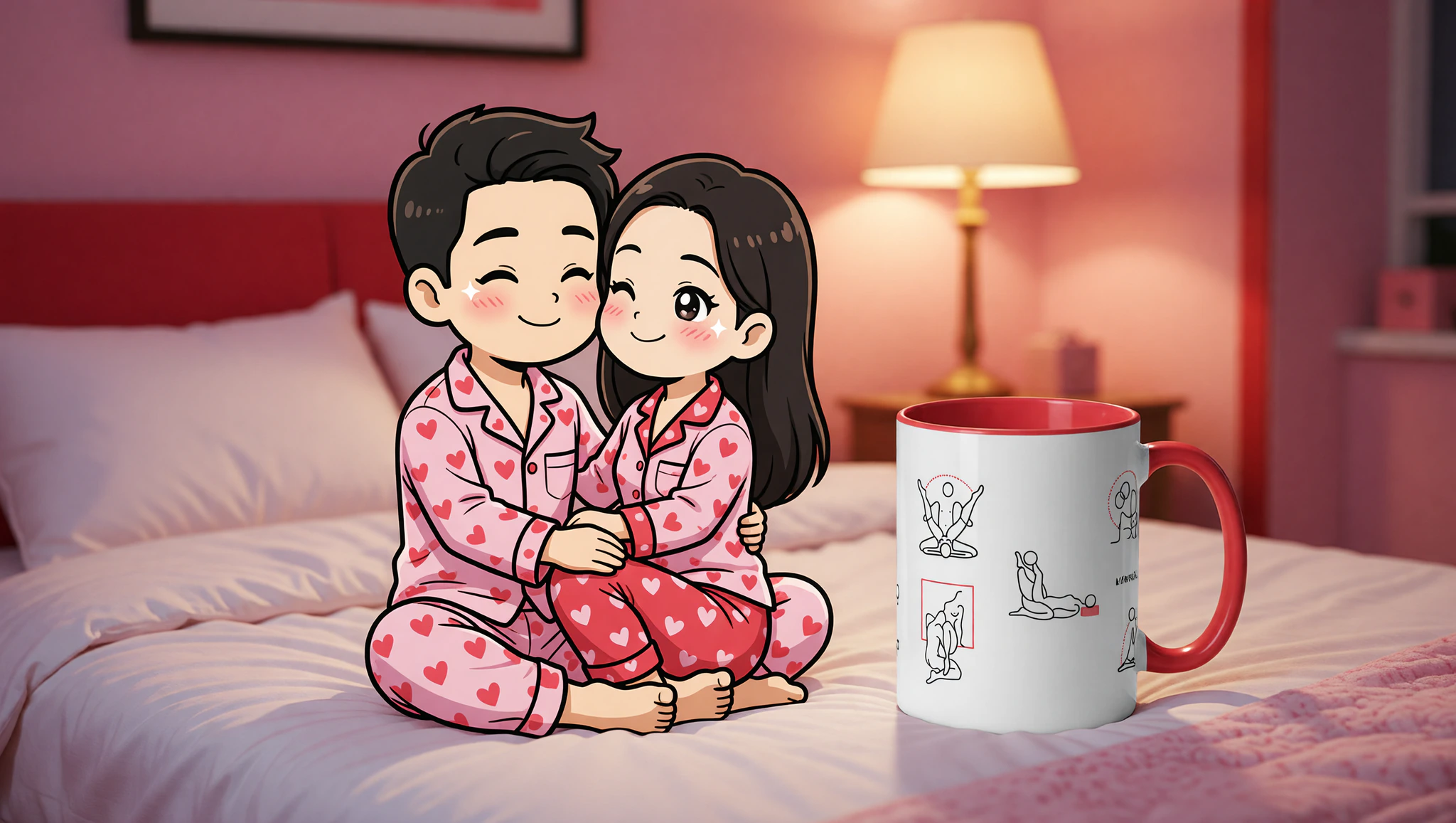 Man and woman in intimate lotus embrace inspired by Kama Sutra videos.