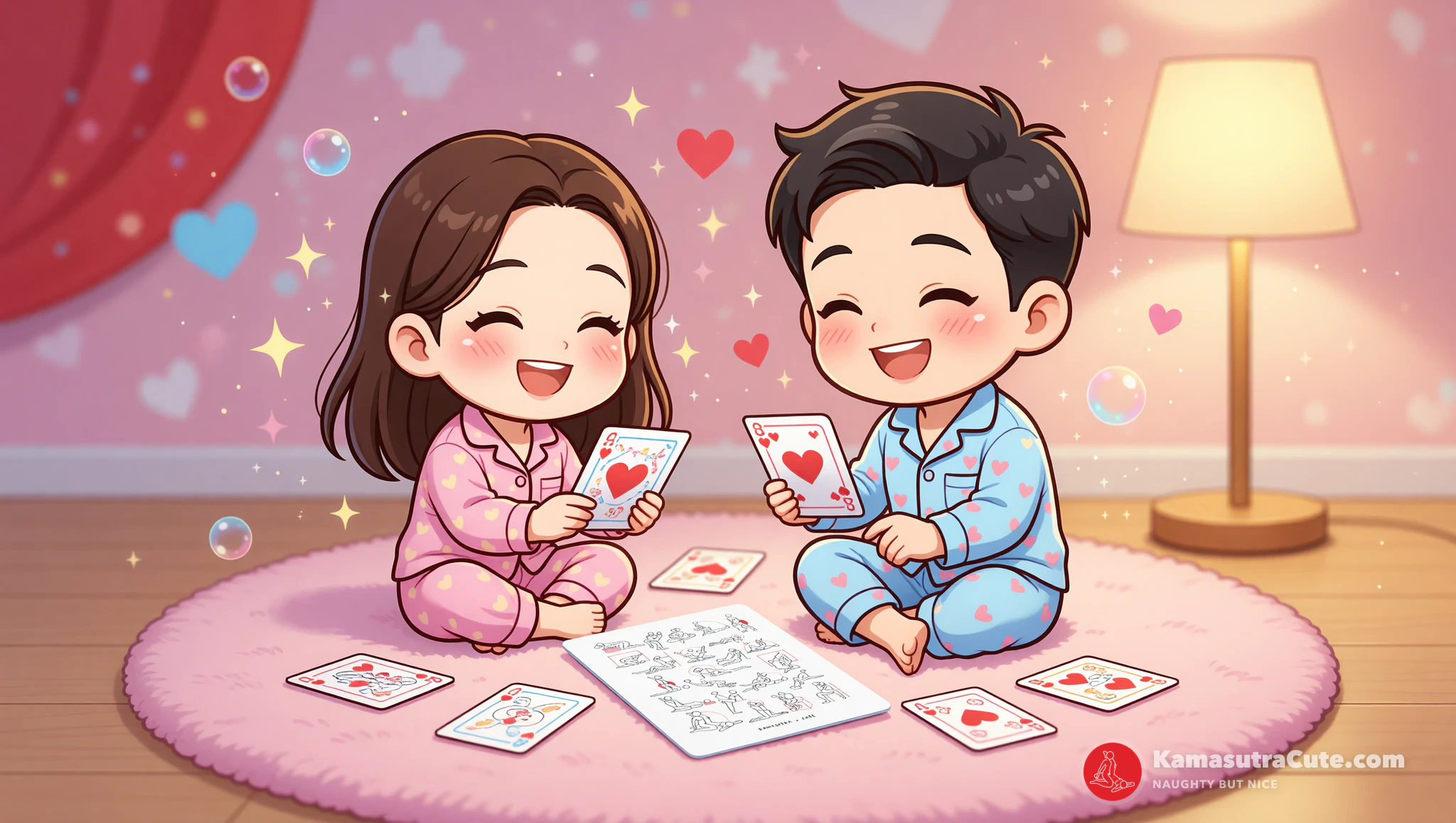 Couple playing flirty Kamasutra Cute Poker for intimate fun