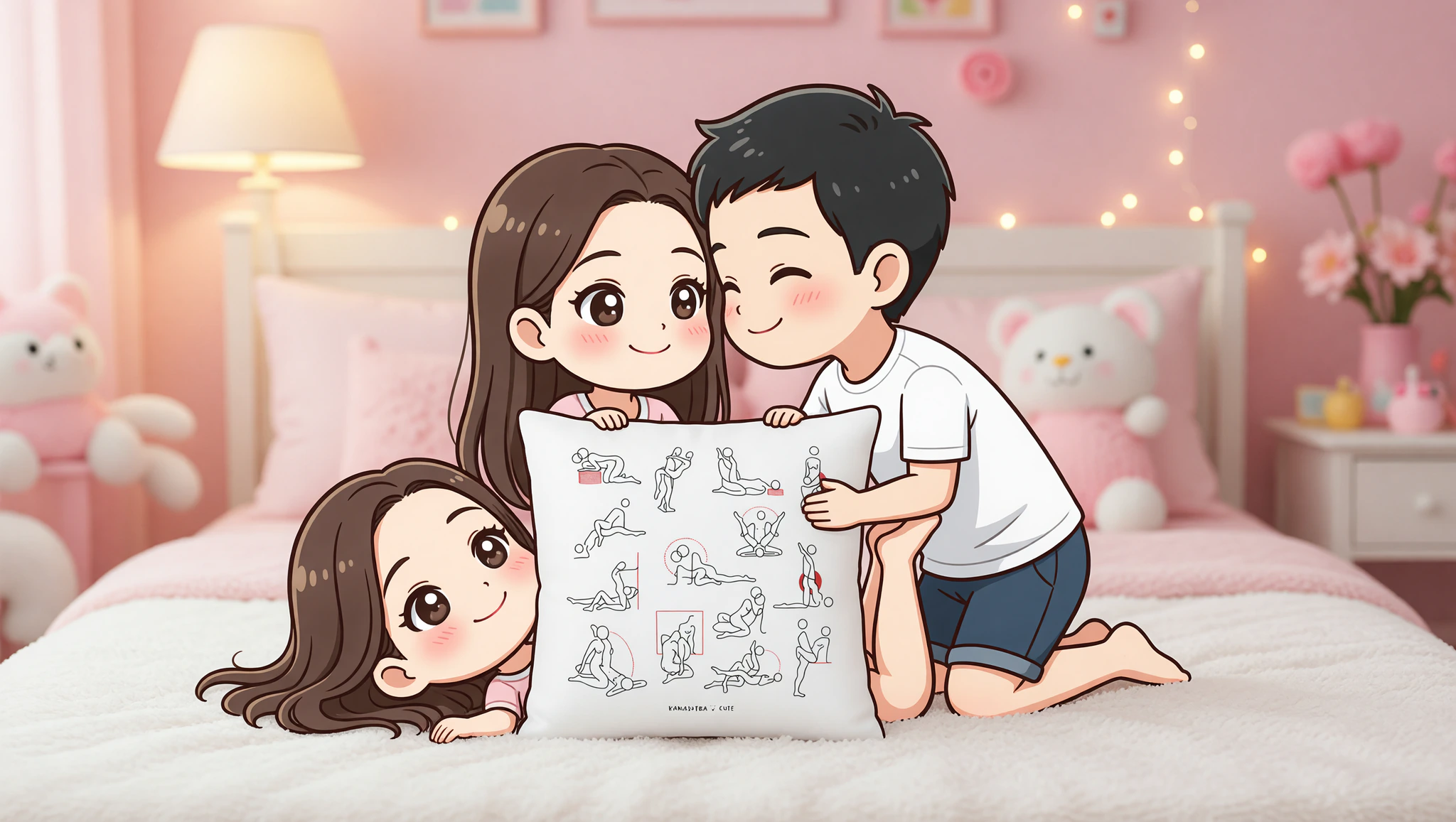 A loving man and woman in a deep, elevated missionary position using a supportive pillow during their long-distance reunion.