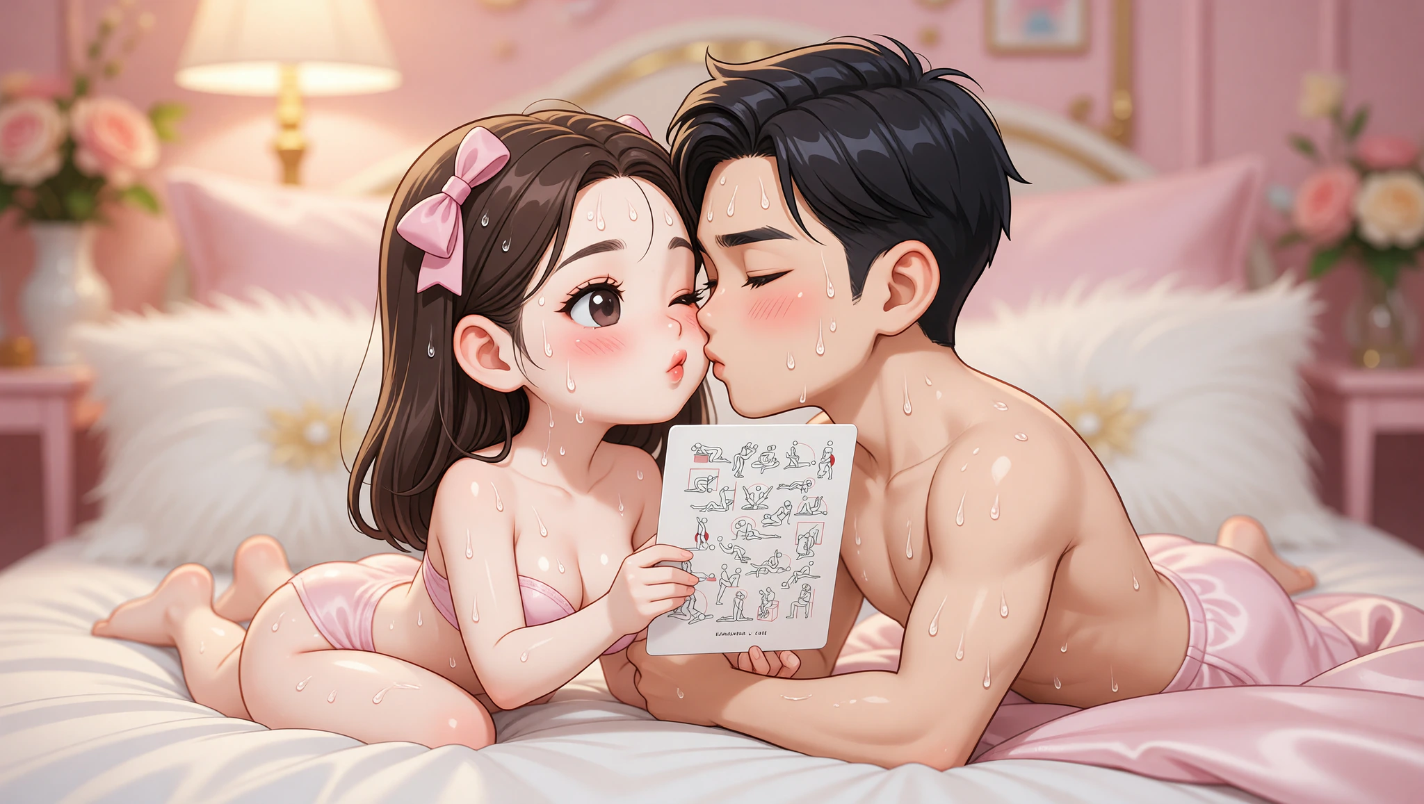 A man and woman locked in a steamy missionary embrace during their long-distance reunion.