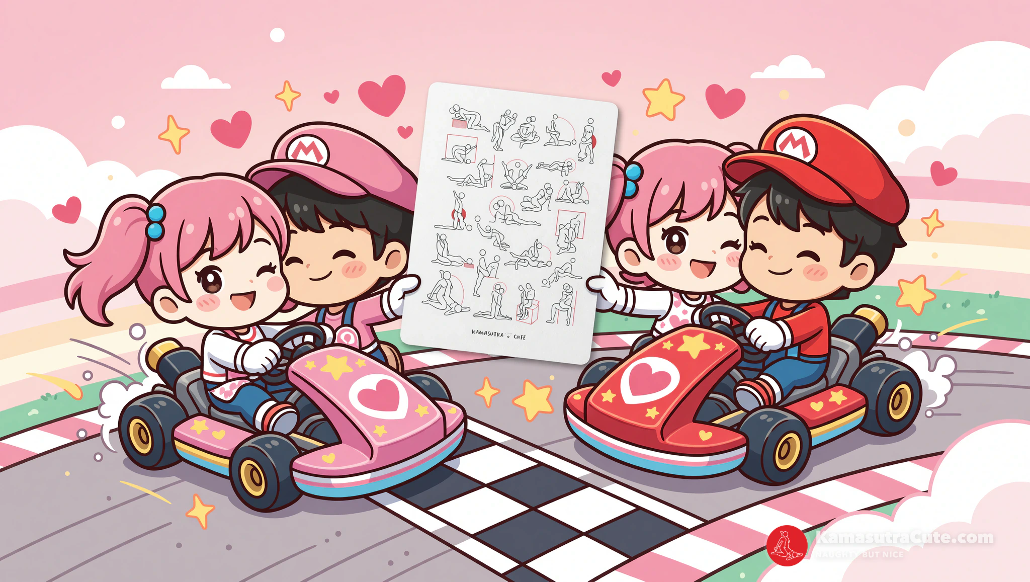 Couple turning Mario Kart loss into flirty game night fun