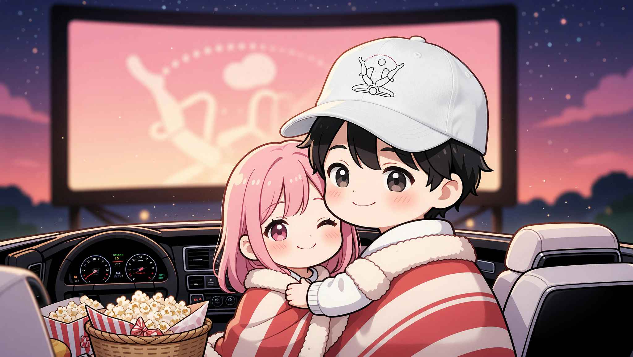 Couple on drive-in date night wearing Kamasutra Cute Dad hat