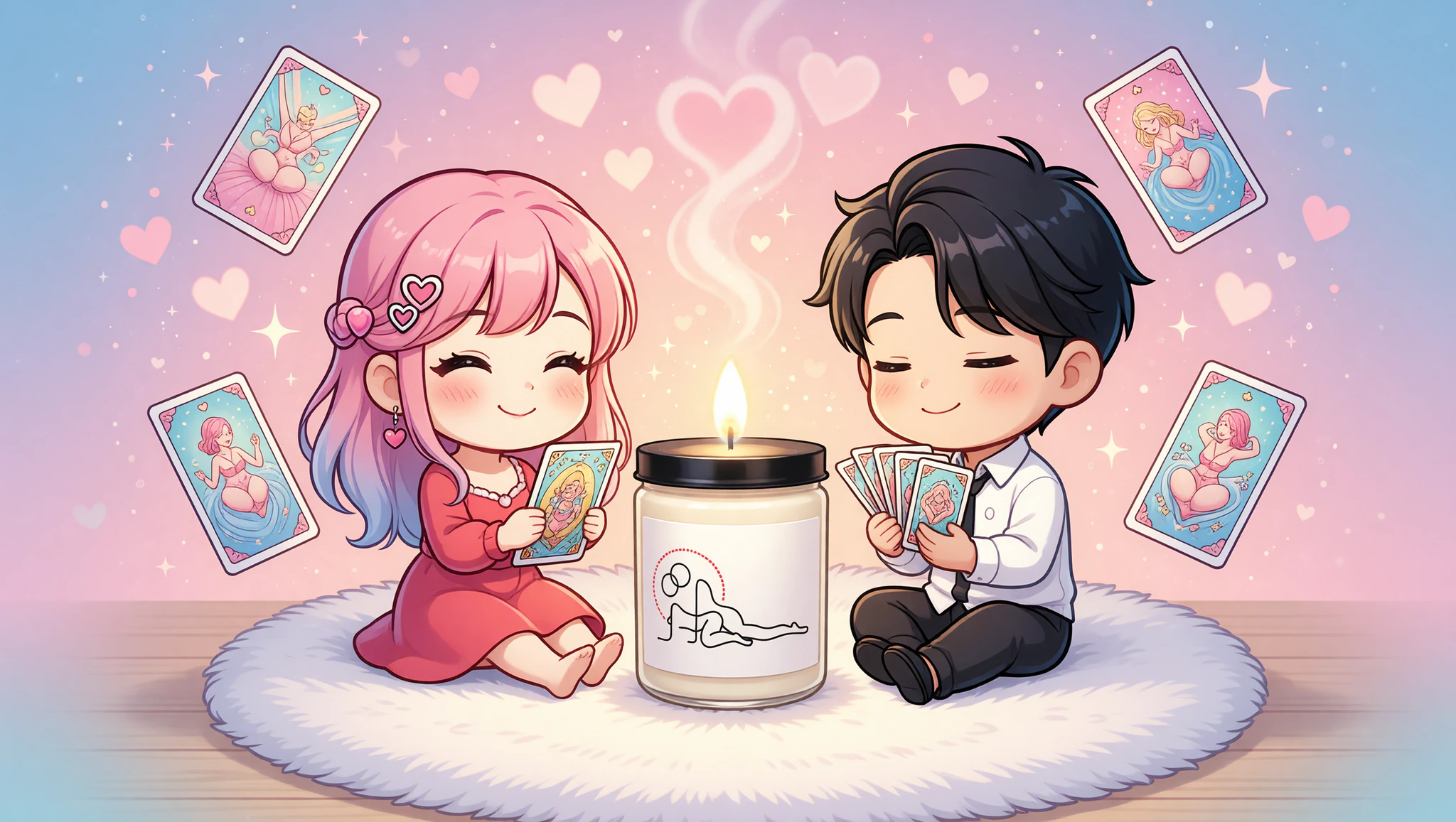 Chibi couple tarot reading by Kamasutra candle glow