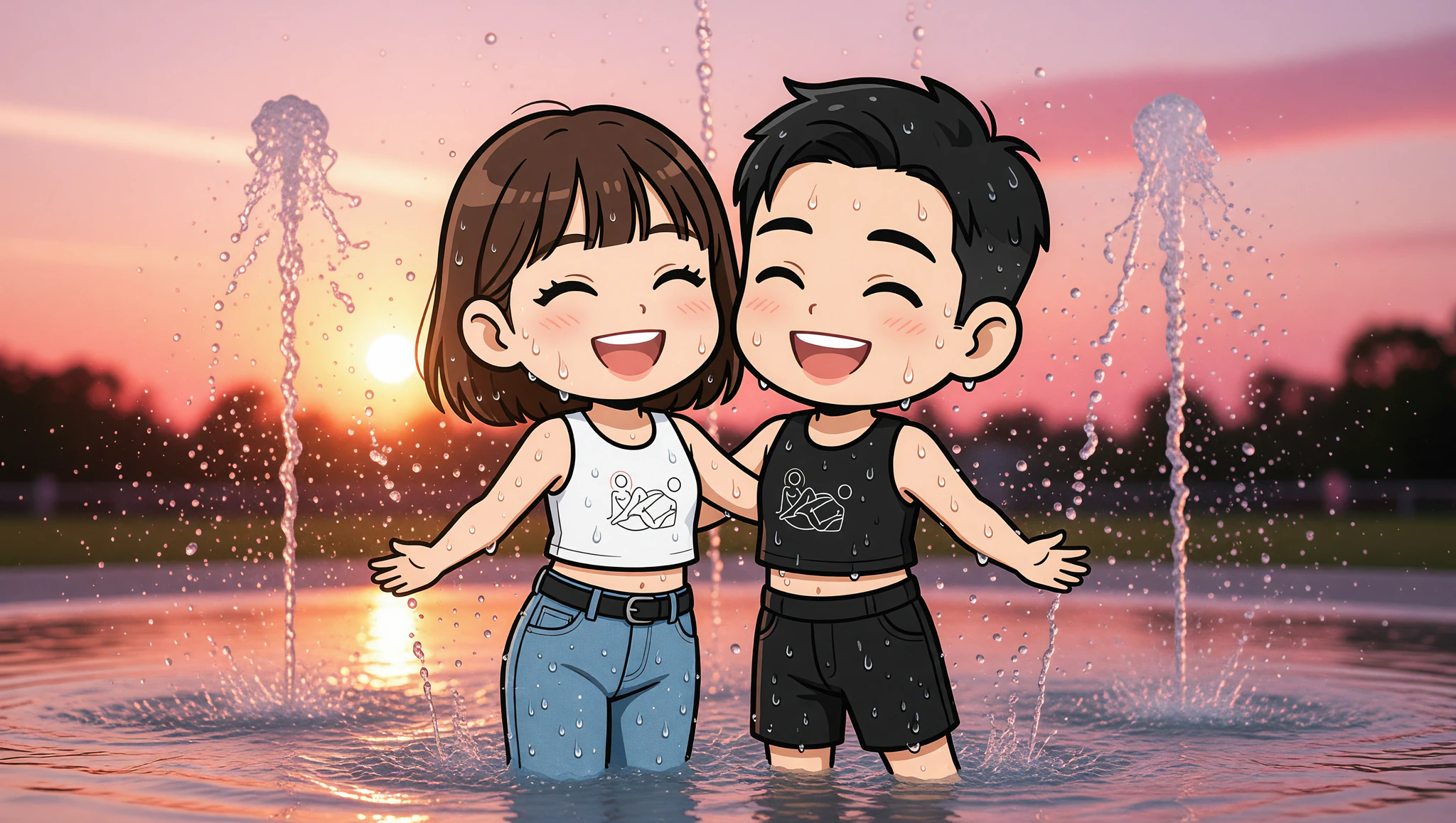 Playful couple in Kamasutra Cute - Crop Top at splash pad adventure