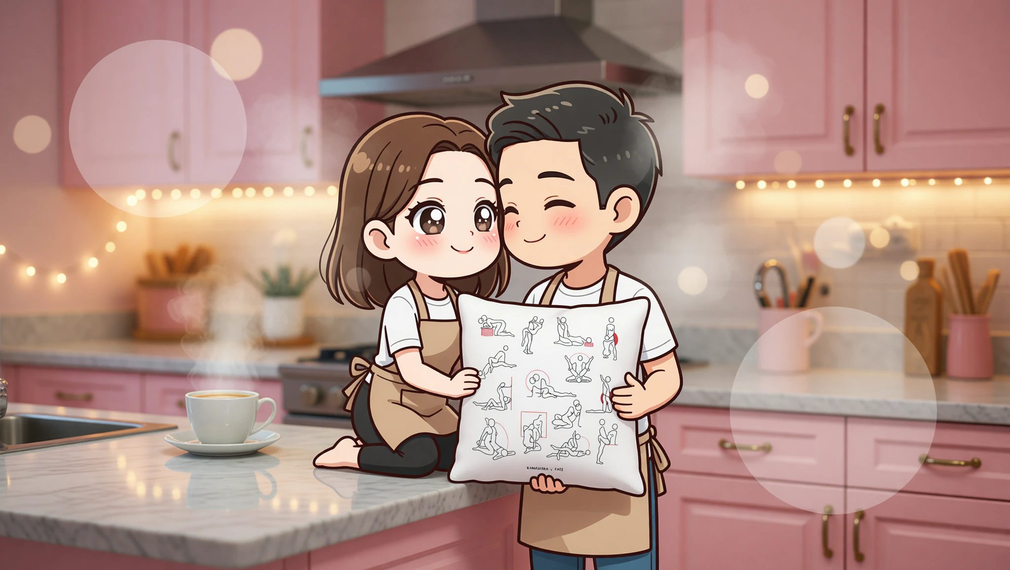 Loving man and woman sharing an intimate moment on the kitchen counter.