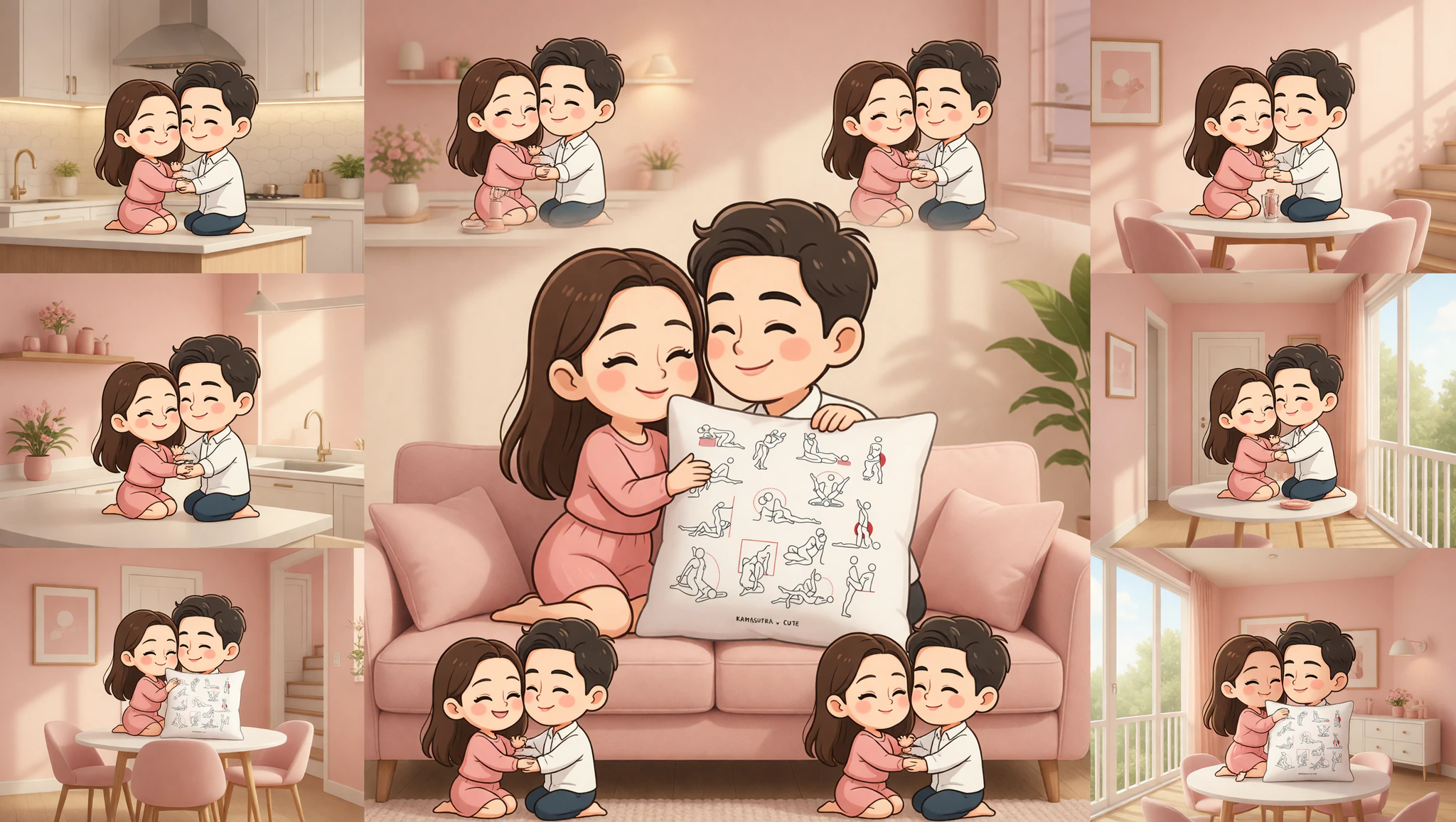 Pareja apasionada estrenando la encimera de la cocina en su nuevo hogar con una posición íntima y ardiente.