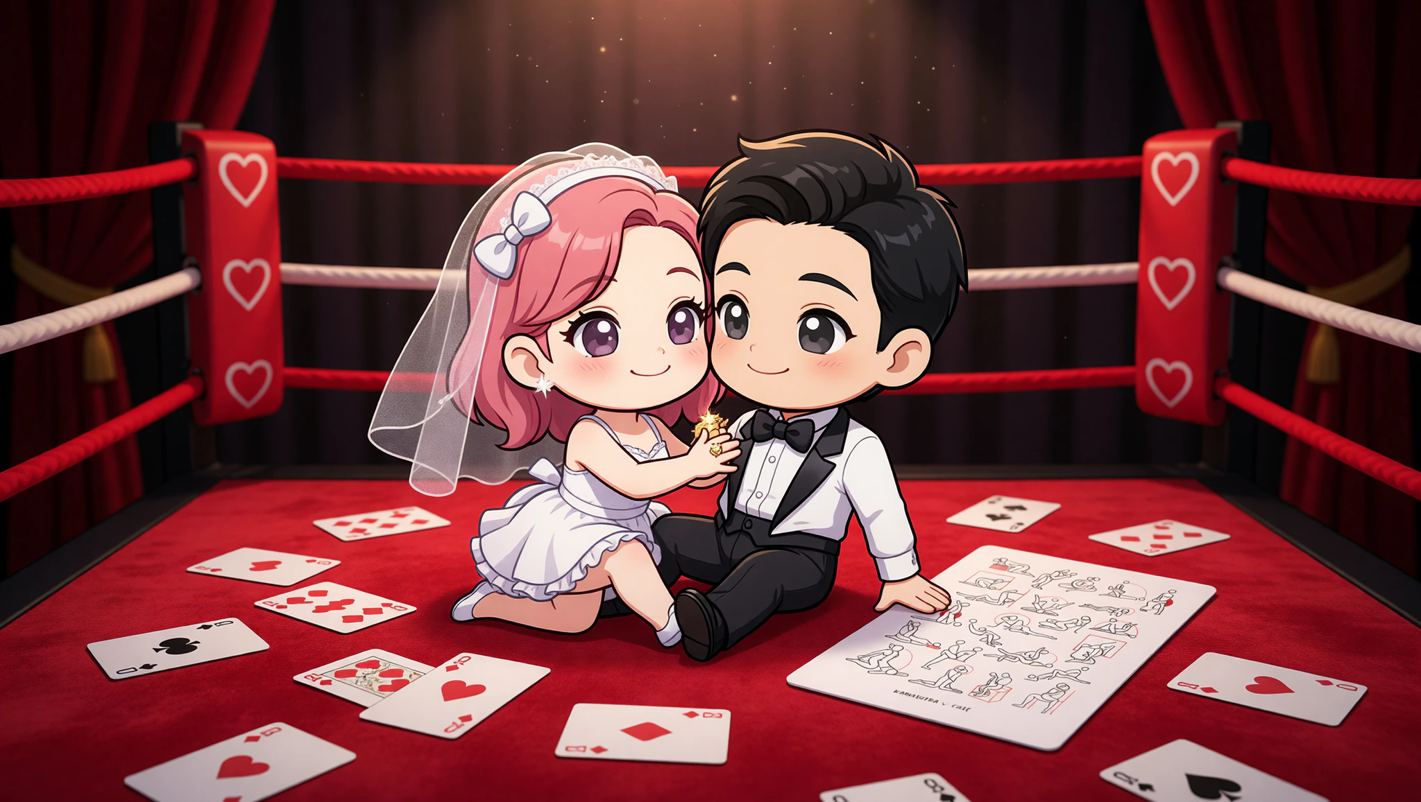 A man and woman newlyweds share a steamy ringside embrace with Kamasutra passion.