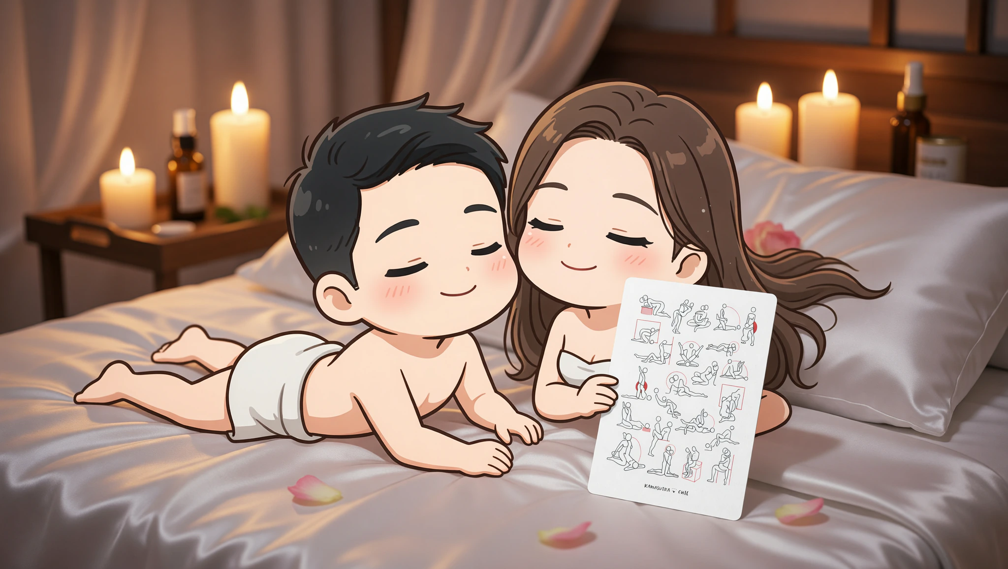 Ein verliebtes Paar versinkt in der entspannenden Spa Schmelze Missionarsstellung mit Ölen und Kerzenlicht.