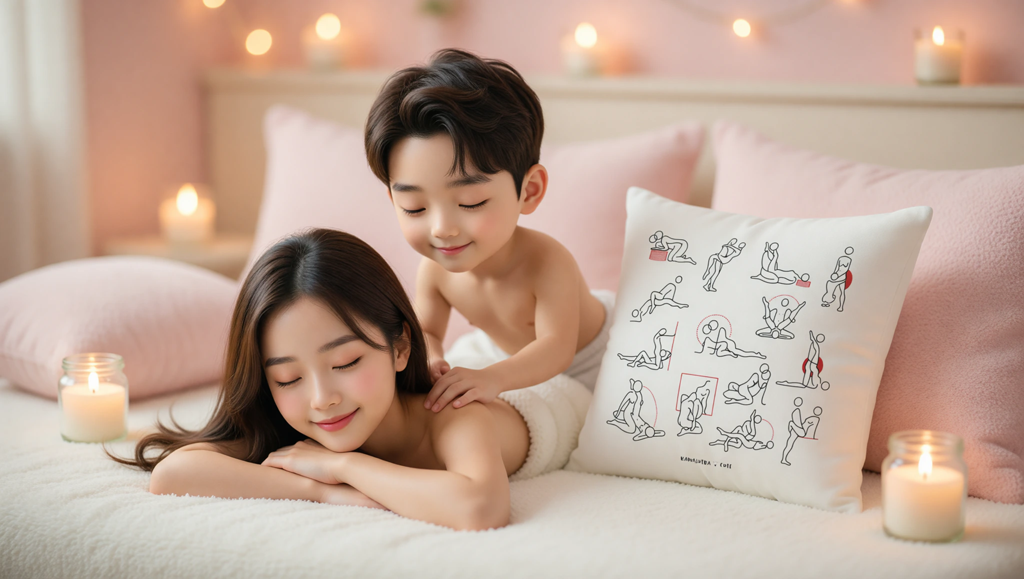 Ein Paar genießt eine entspannte Löffelchen-Massage in heimischer Spa-Atmosphäre.