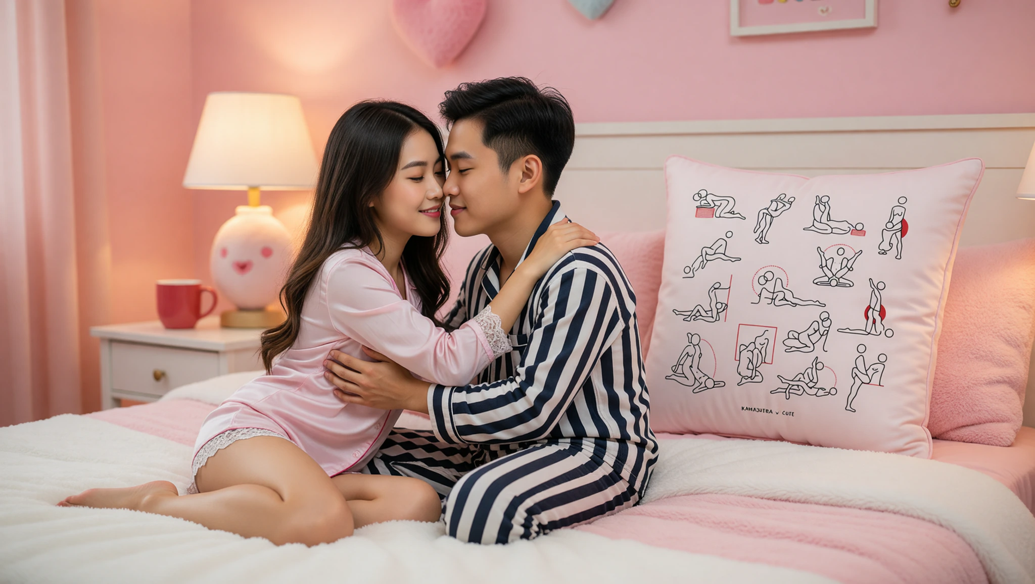 Casal homem e mulher em posição missionária íntima após reconexão de distância longa.