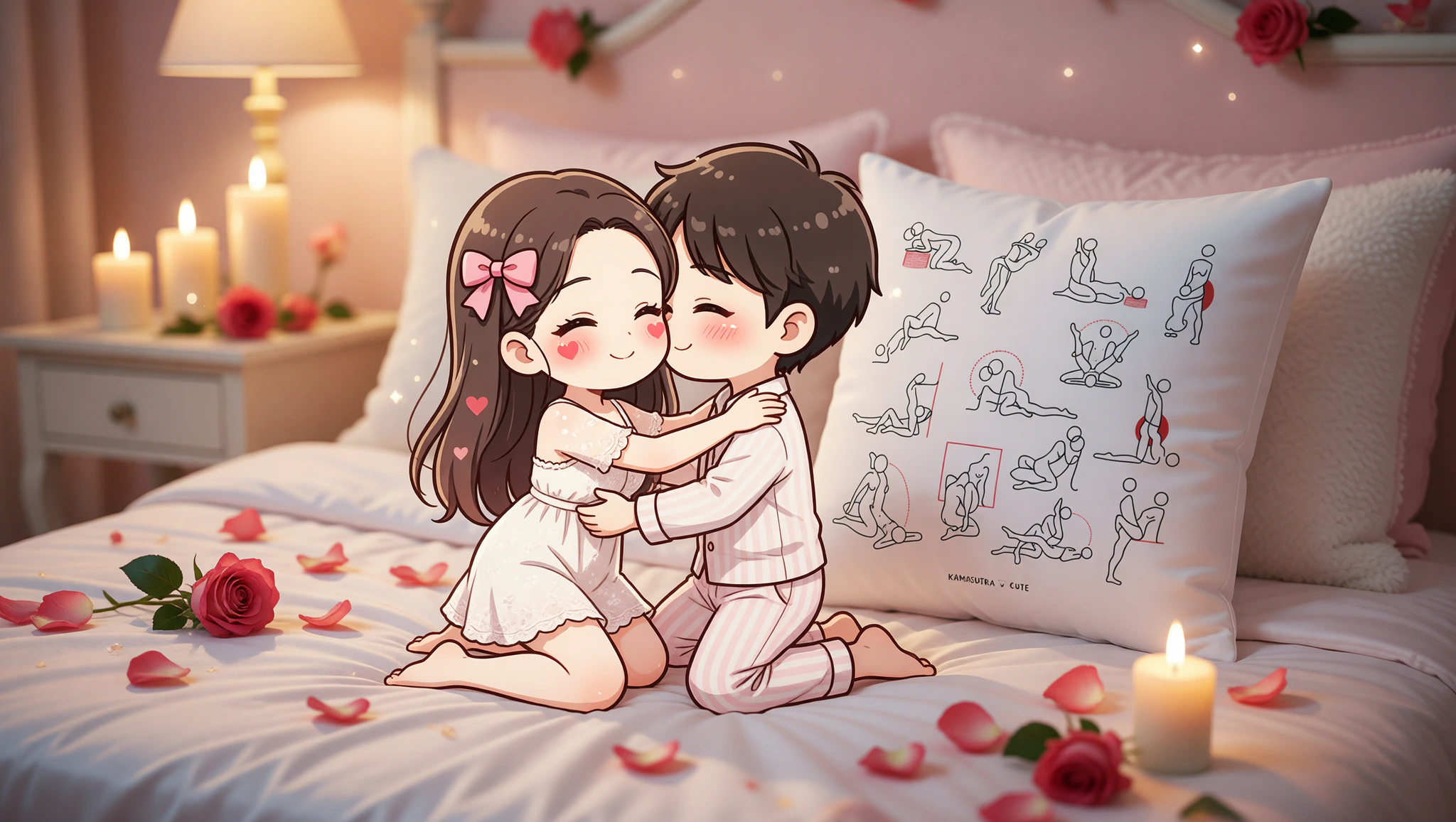 Para w sypialni na rocznicę w pozycji misjonarskiej z poduszką pod biodrami.