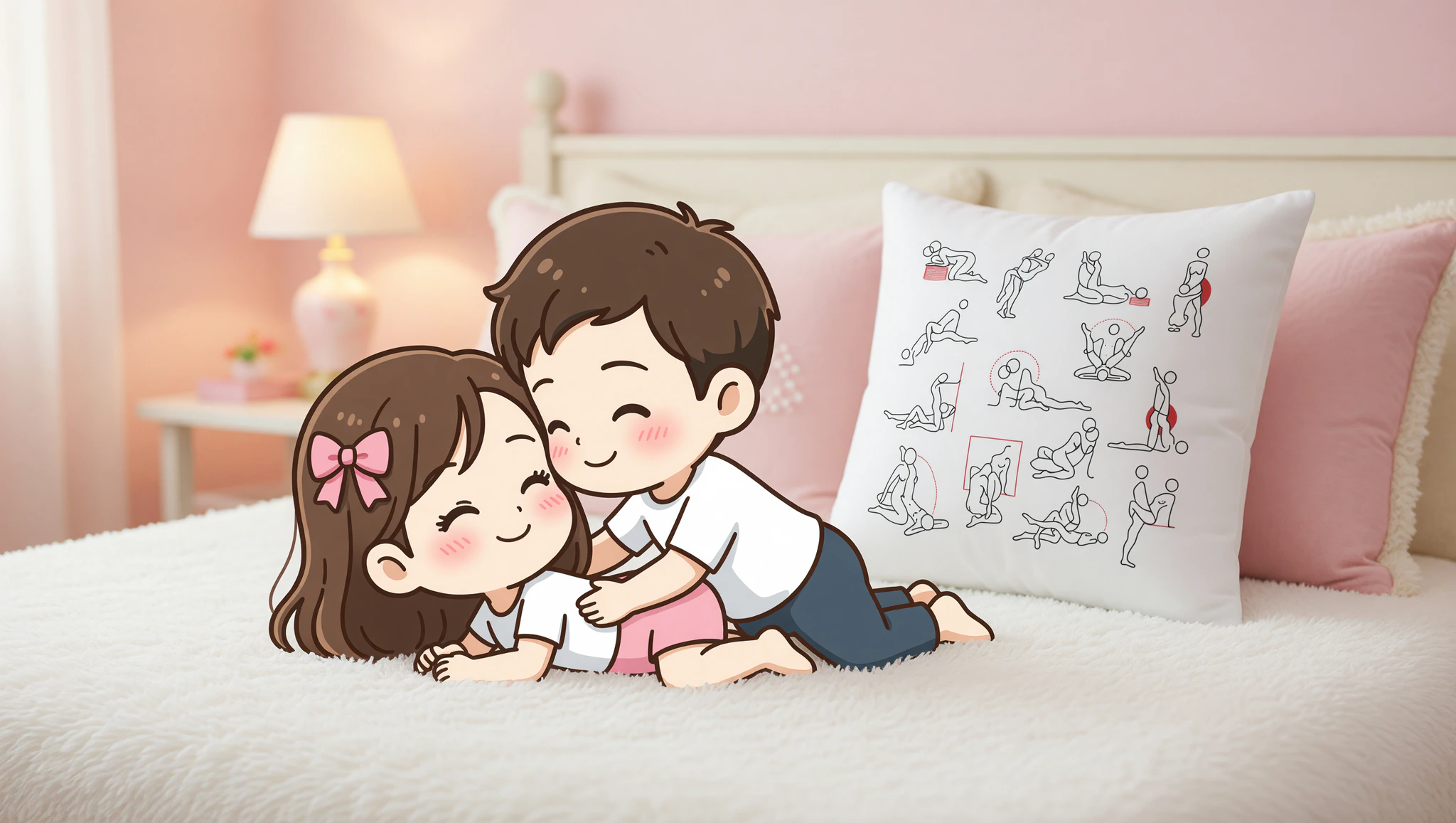 A man and woman in a face-to-face sex position building closeness as newlyweds.