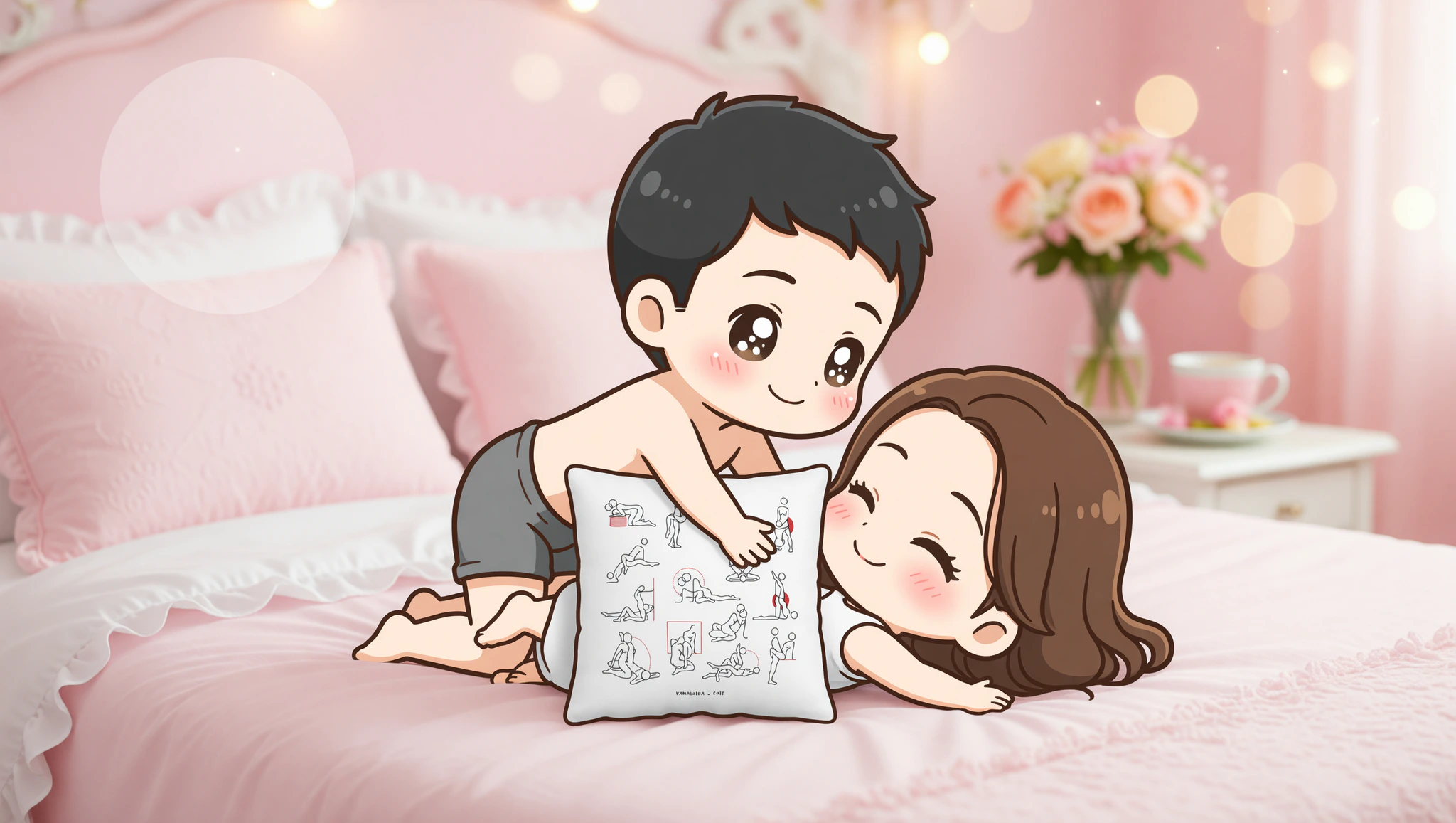 Casal recém-casado em posição missionária íntima com contato visual apaixonado.