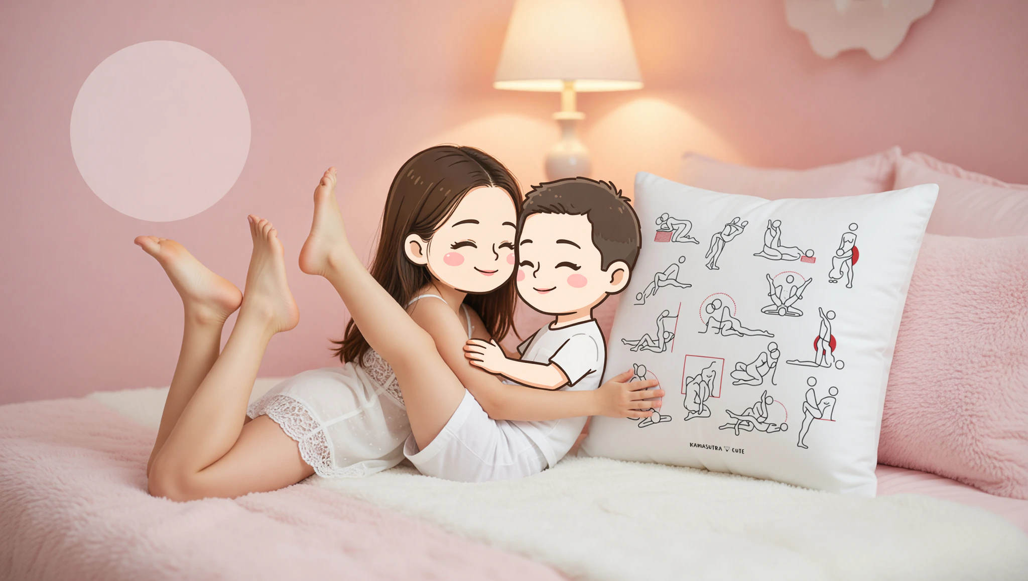 Couple trying missionary position in bed.