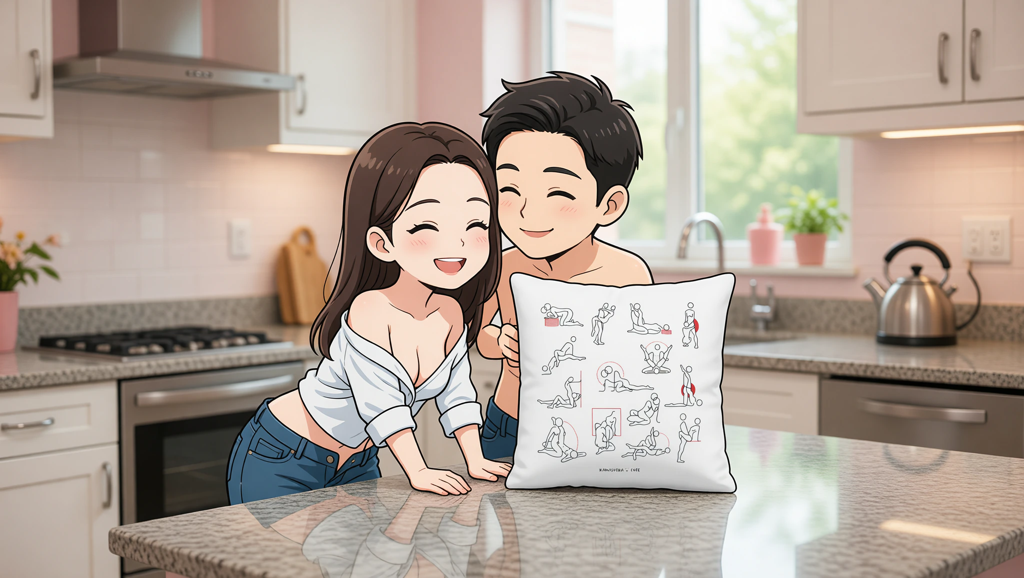 Couple in kitchen sex positions at home