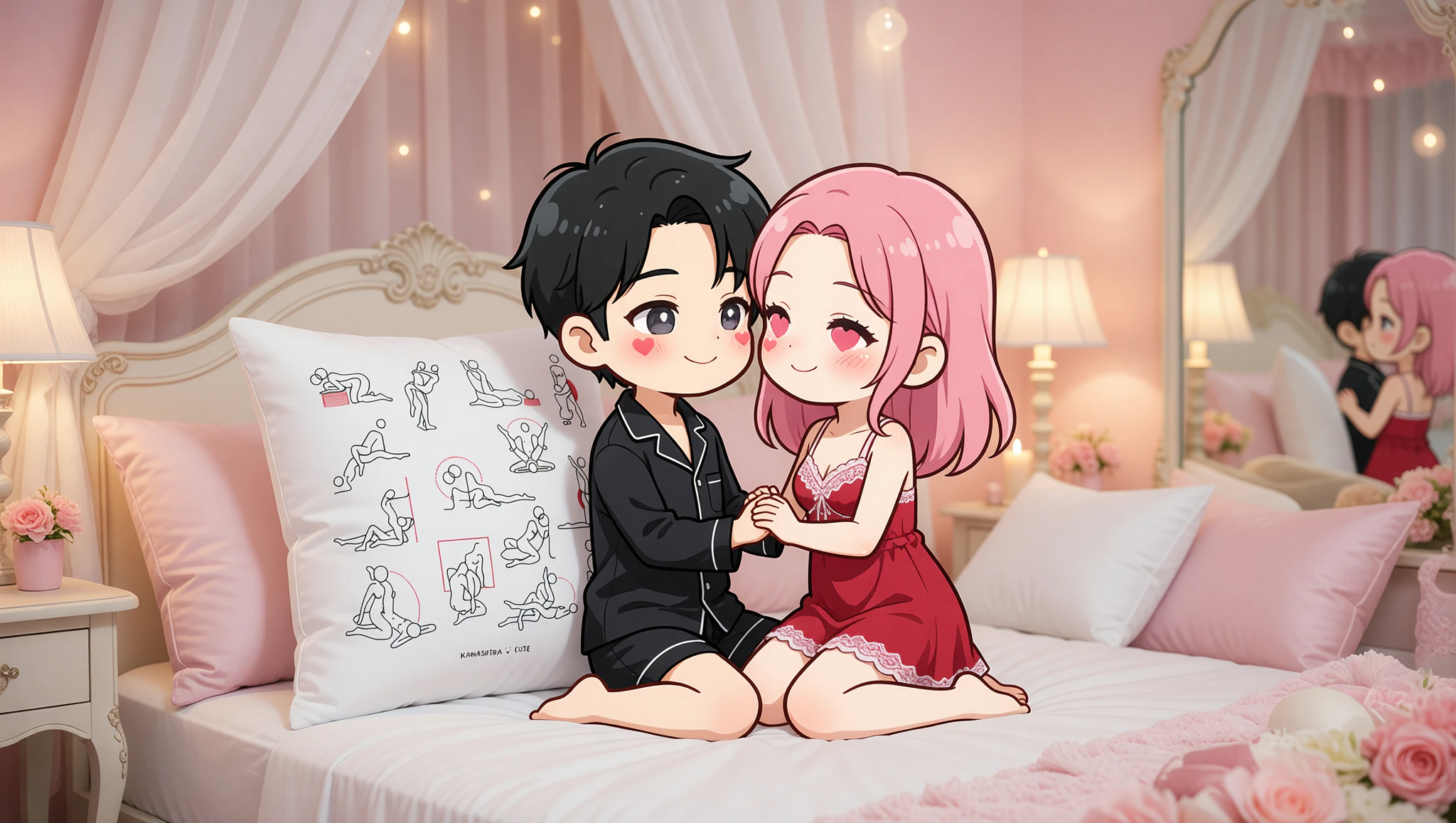 A man and woman couple passionately exploring a seductive position that perfectly matches their stylish bedroom decor.