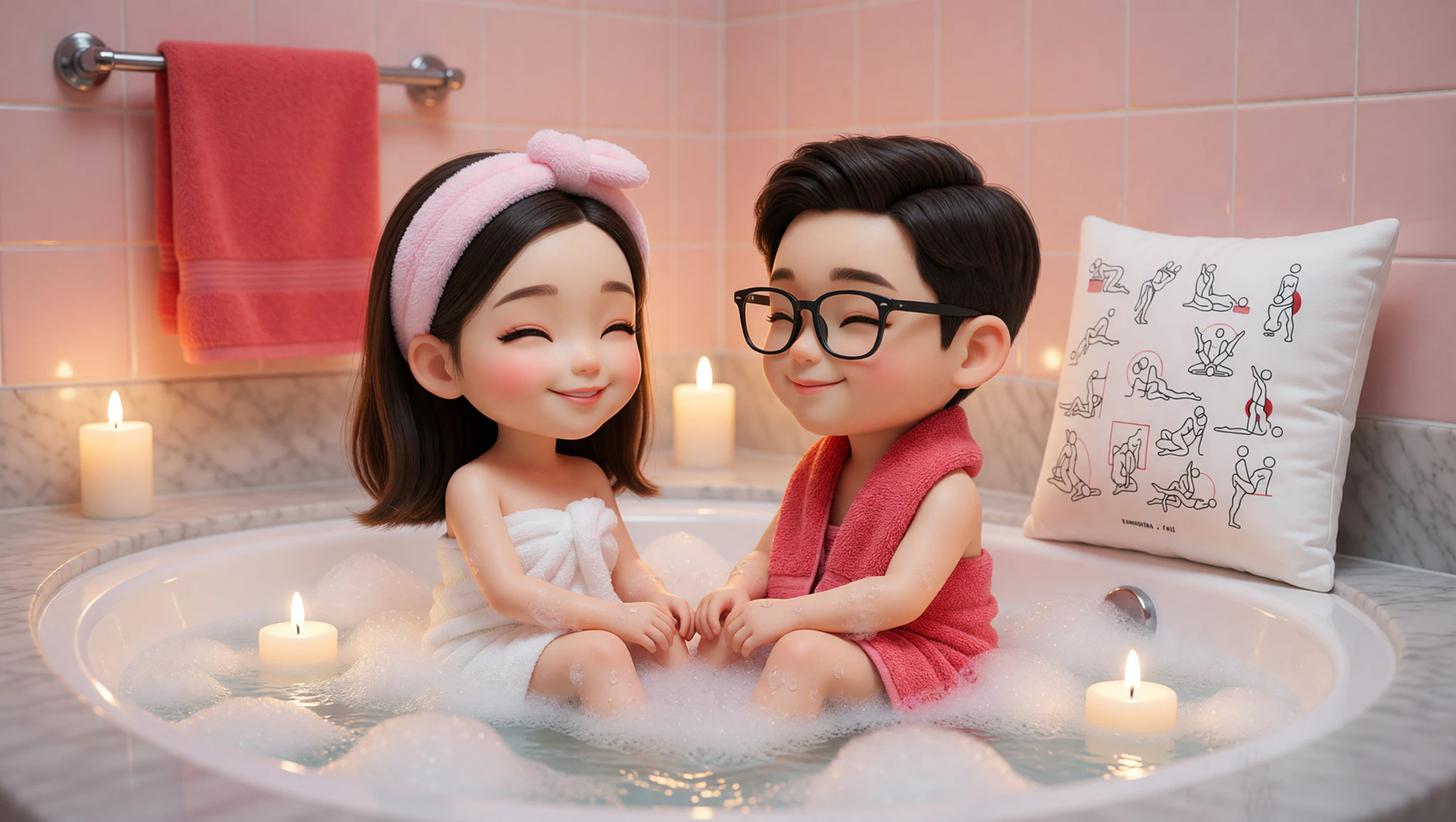 Couple in relaxing bath positions