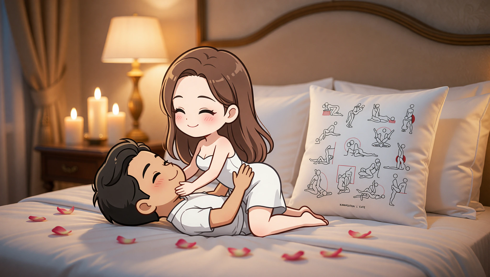 A loving man and woman sharing an explosive cowgirl position during their honeymoon.