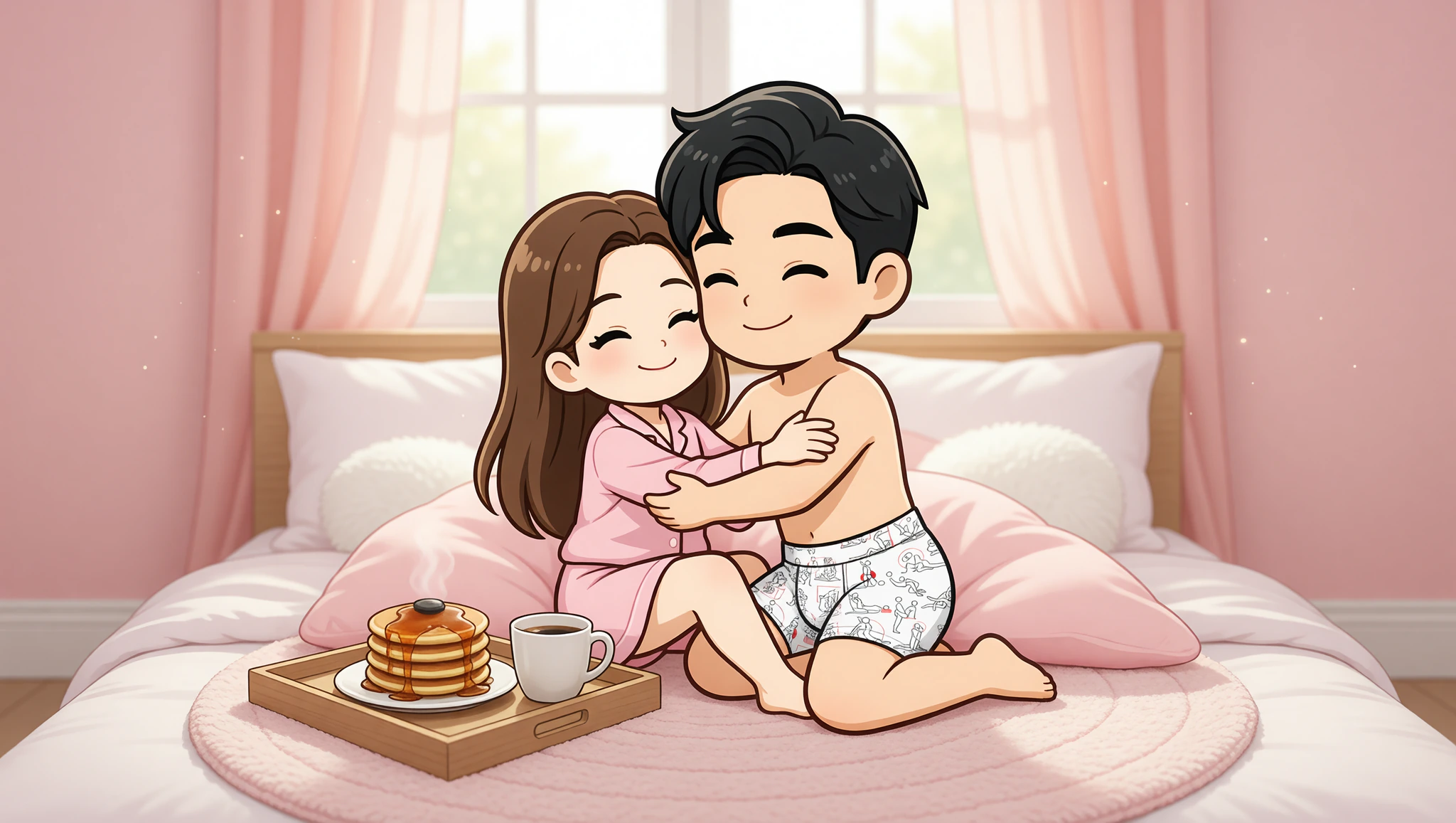 Couple enjoying lazy morning cuddle date in Kamasutra Cute - Boxer Briefs