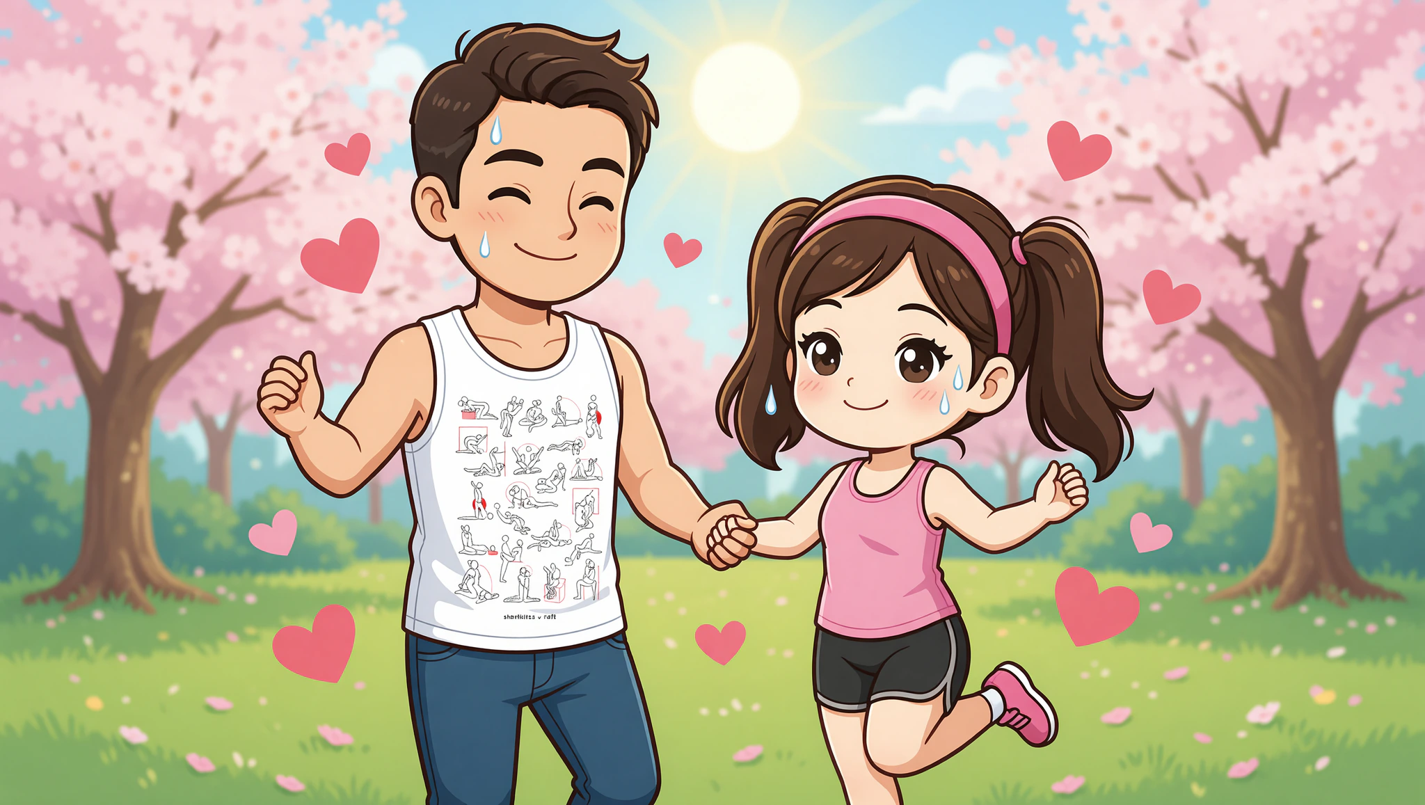 Chibi couple grooving in Kamasutra tank top at Zumba date.