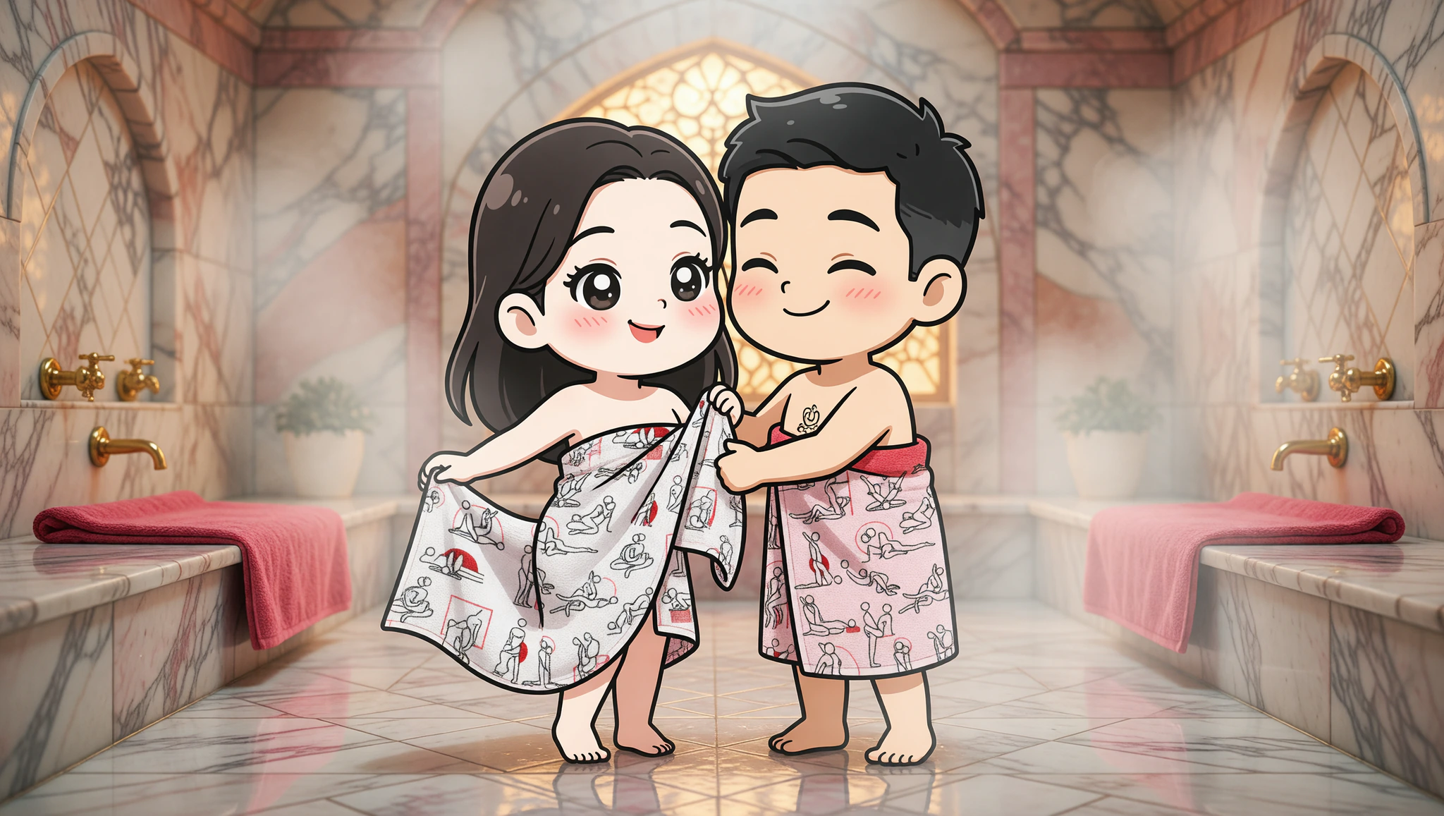Couple in Kamasutra Cute - Towel enjoying hammam date.