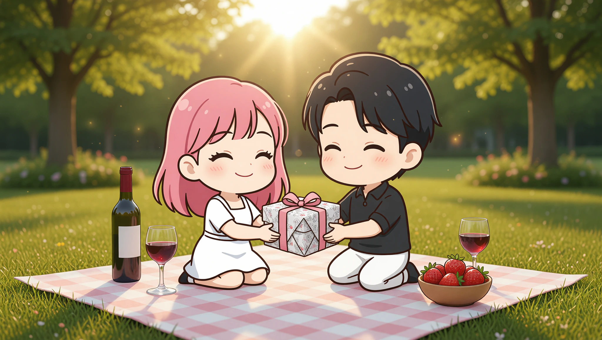 Romantic park picnic with custom coupon book reveal