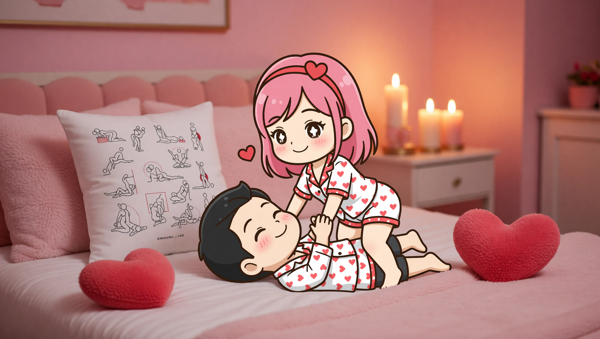 Loving couple enjoying an intimate cowgirl sexposition on their anniversary with a supportive pillow.