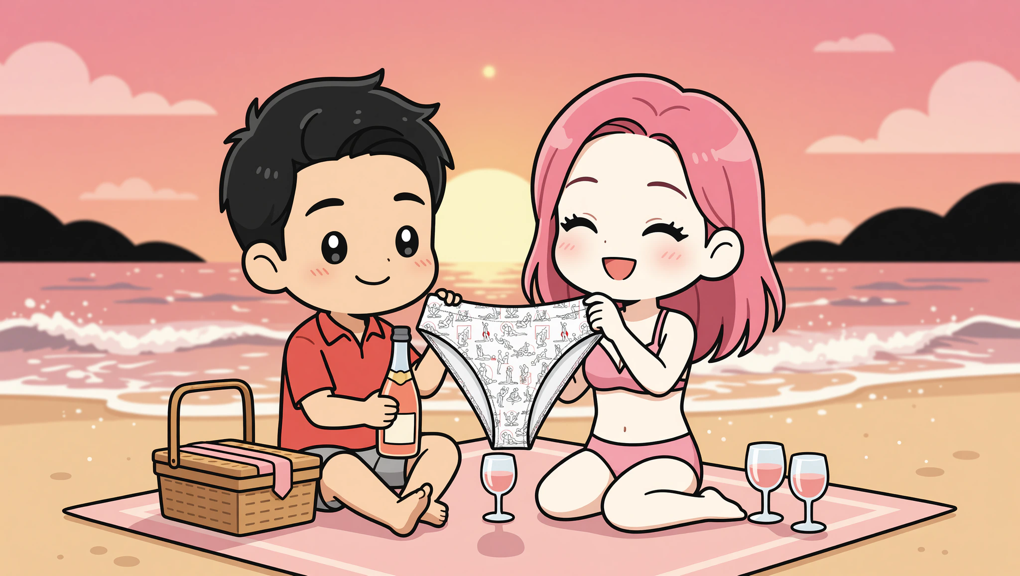 Coastal birthday picnic surprise with Kamasutra Cute bikini gift
