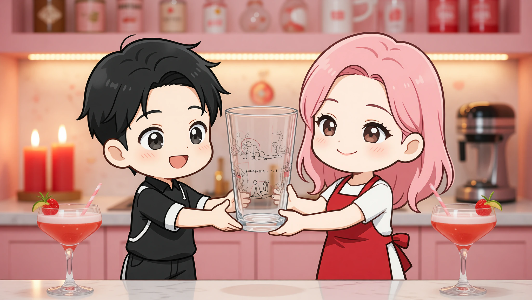 Couple celebrating mixology anniversary with Kamasutra Cute - Shaker pint glass.