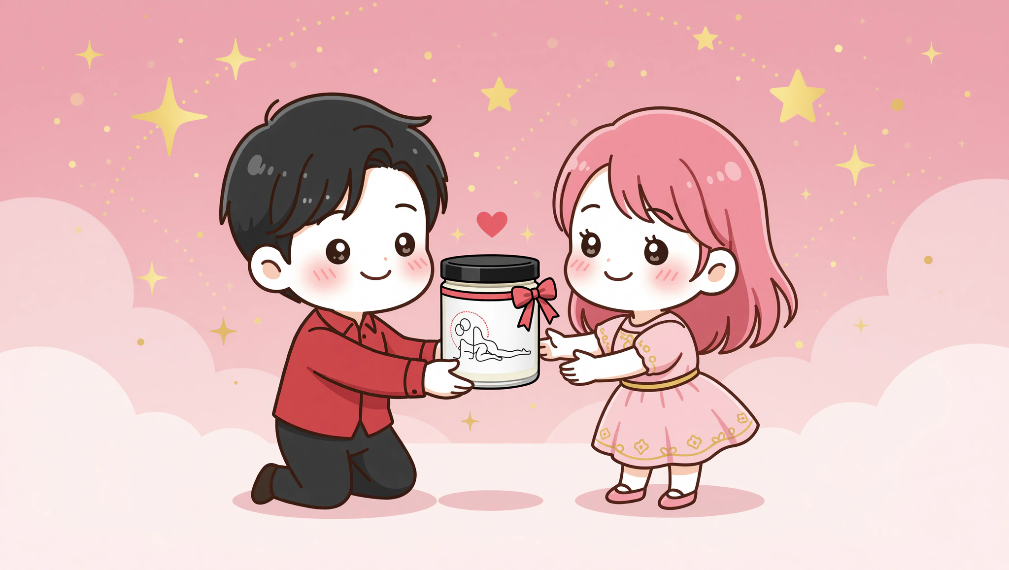 Chibi couple exchanging Kamasutra Cute soy candle anniversary gift