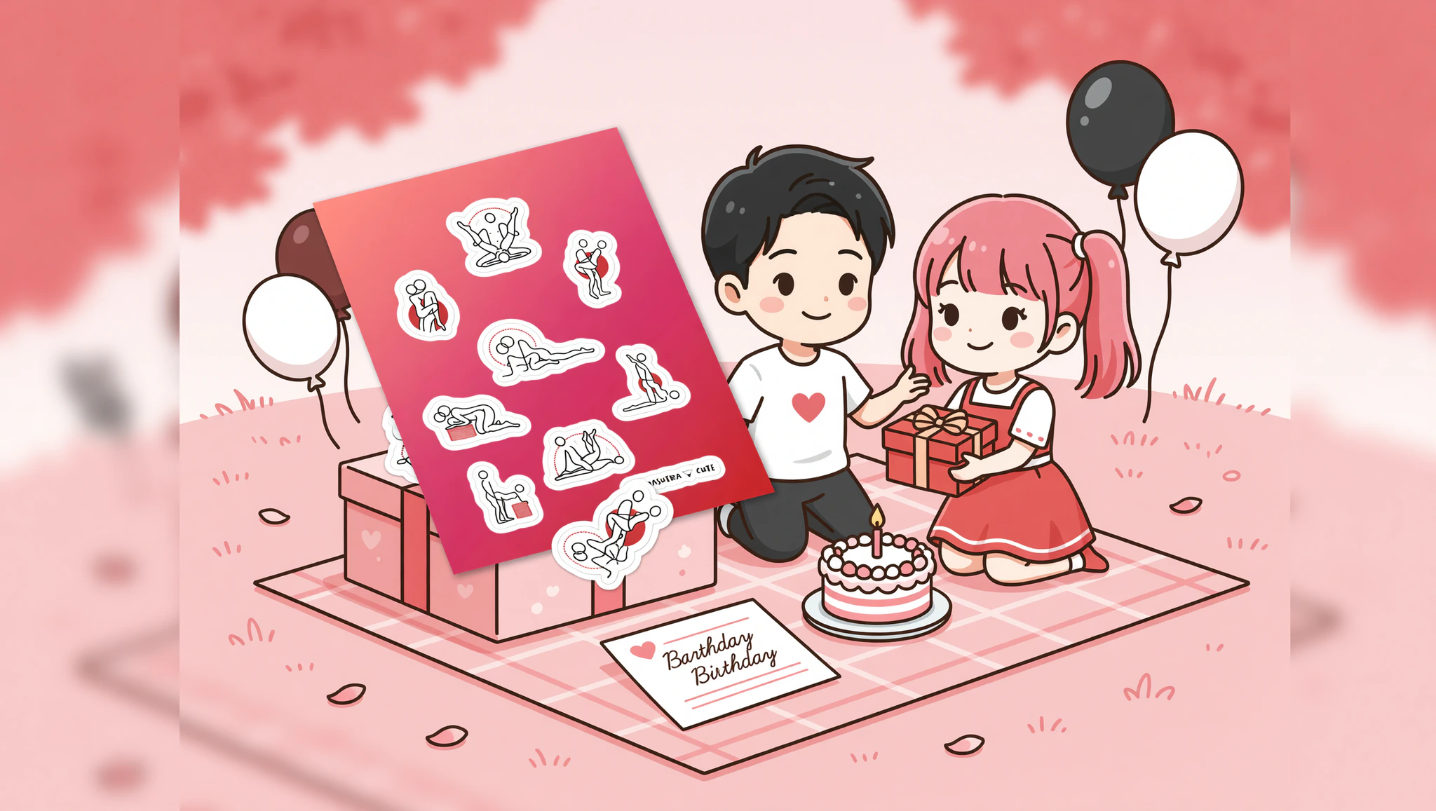 Chibi couple surprises birthday with Kamasutra cute stickers