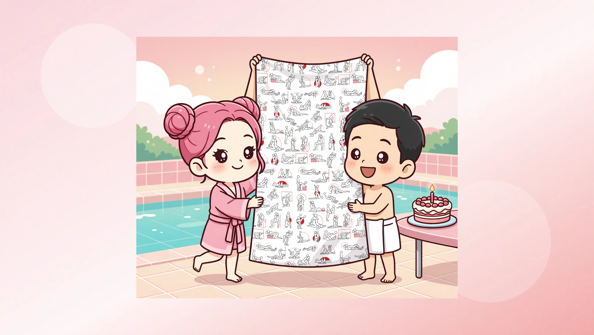 Chibi couple with Kamasutra Cute Towel spa birthday gift