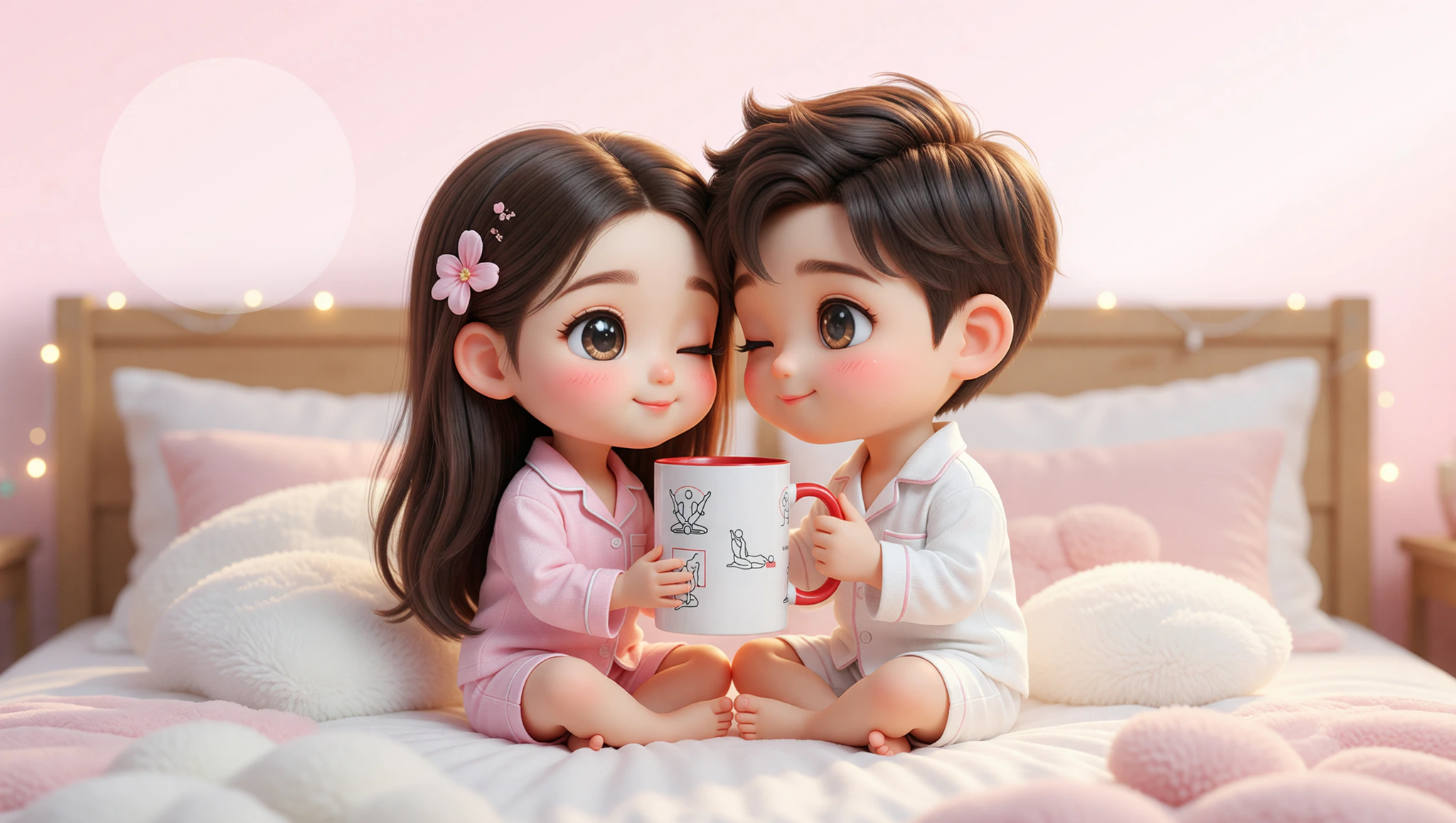 A man and woman in the Lotus sutra position, gazing deeply while embracing intimately.