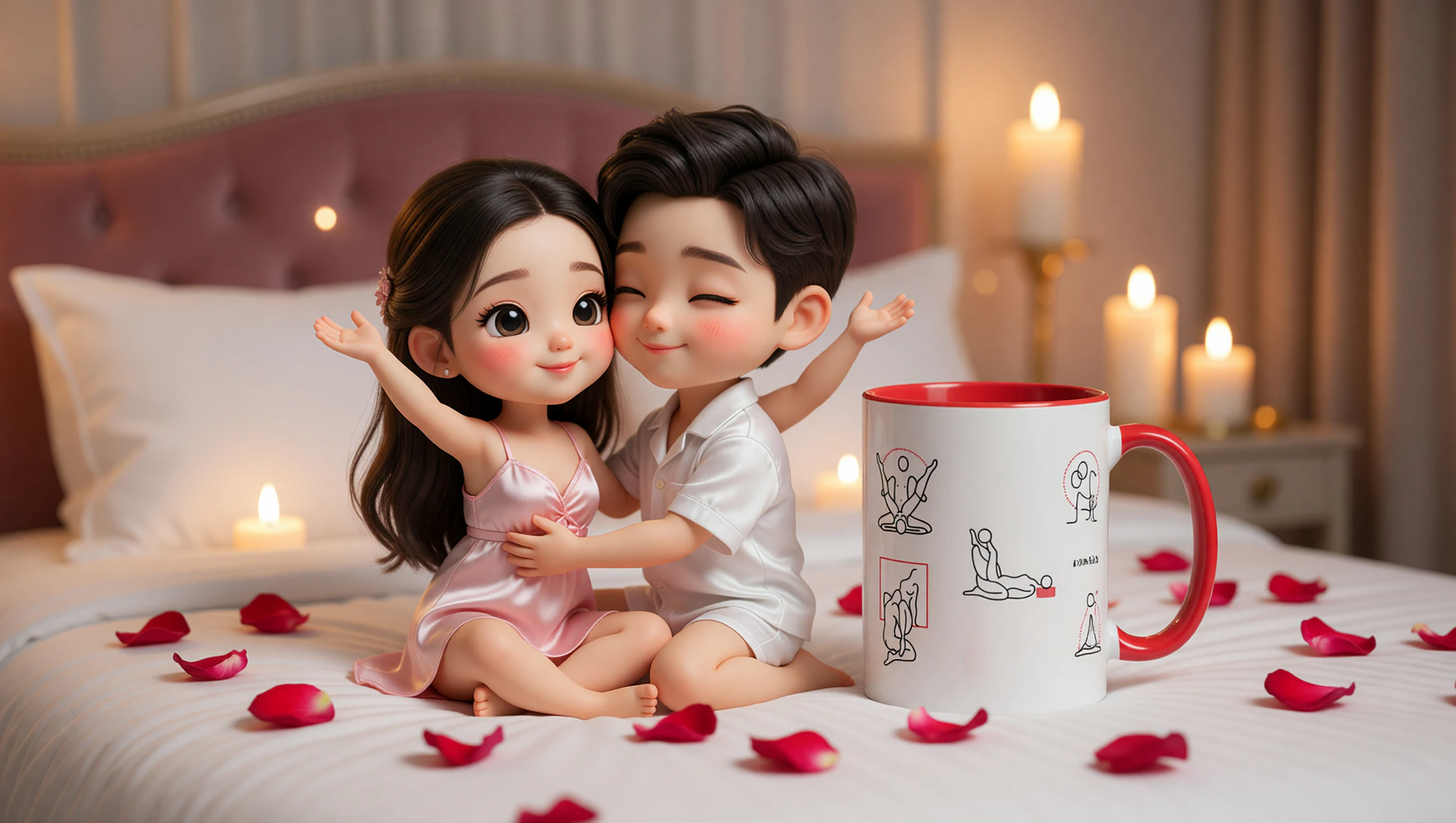 A loving man and woman share a tender Lotus embrace in their honeymoon suite, embodying fresh sutra wisdom for passionate connection.