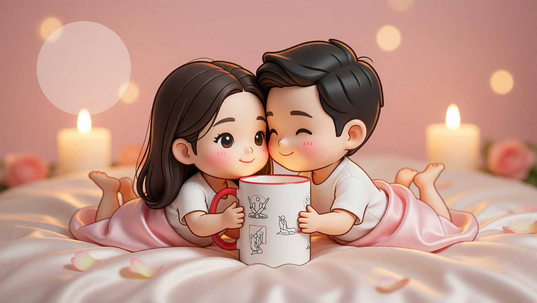 Loving man and woman sharing a sutra-inspired intimate embrace on a cozy bed.