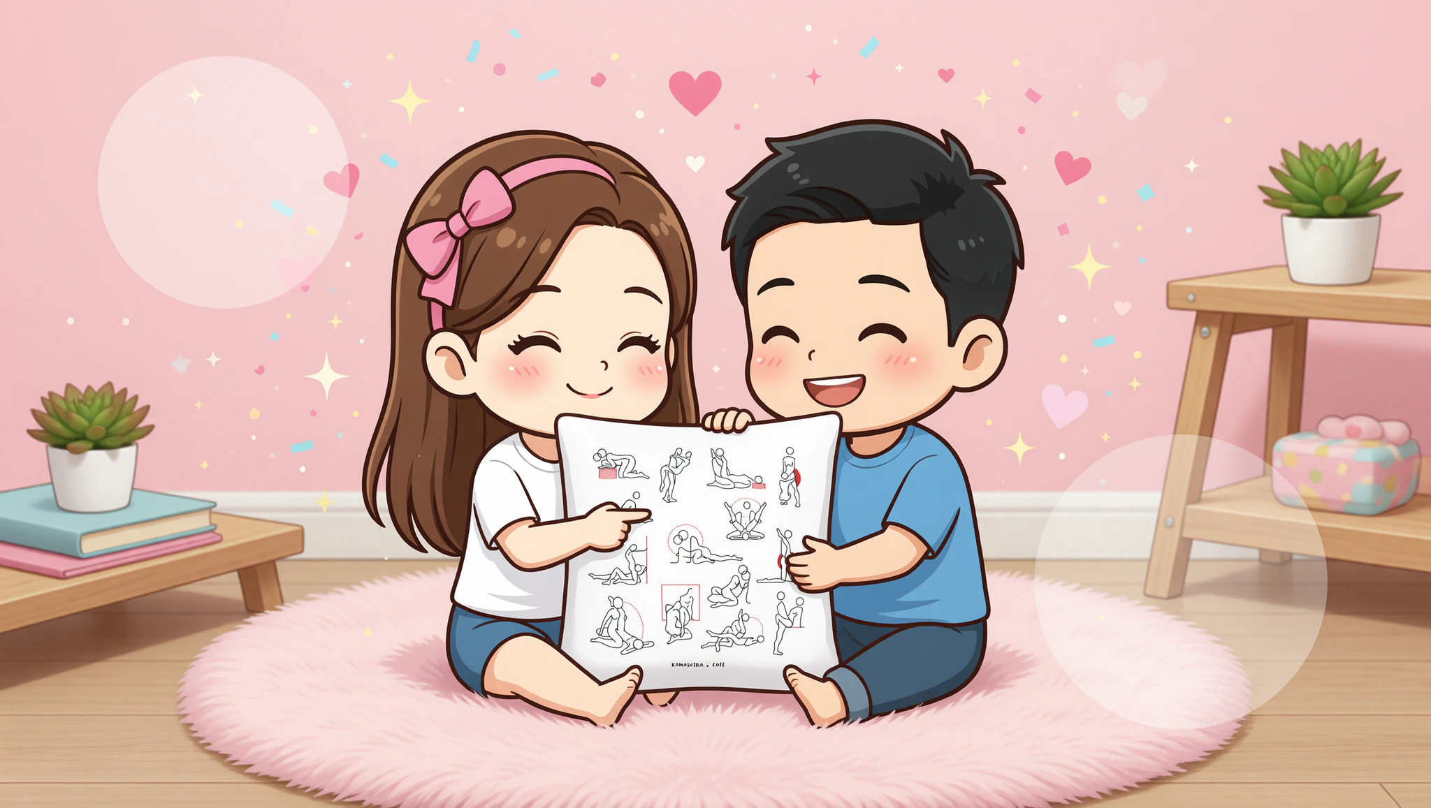 Pareja heterosexual apasionada disfrutando una posición viajera en un festival nocturno lleno de luces y carpas.